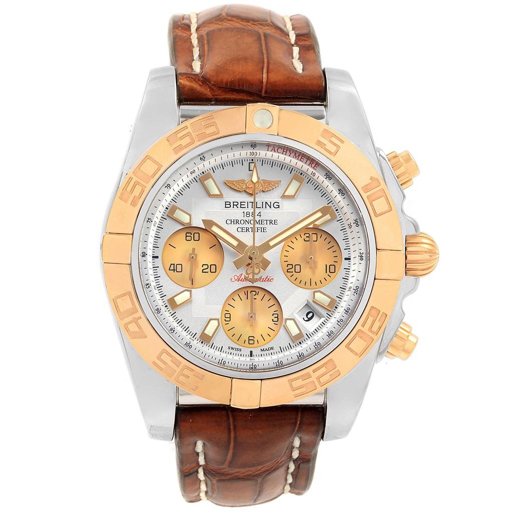 Breitling Chronomat 41 Chrono Steel Rose Gold Silver Dial Watch CB0140 For Sale 4