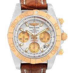 Breitling Chronomat 41 Chrono Steel Rose Gold Silver Dial Watch CB0140