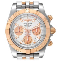 Breitling Chronomat 41 Steel Rose Gold Silver Dial Mens Watch CB0140 Box Card