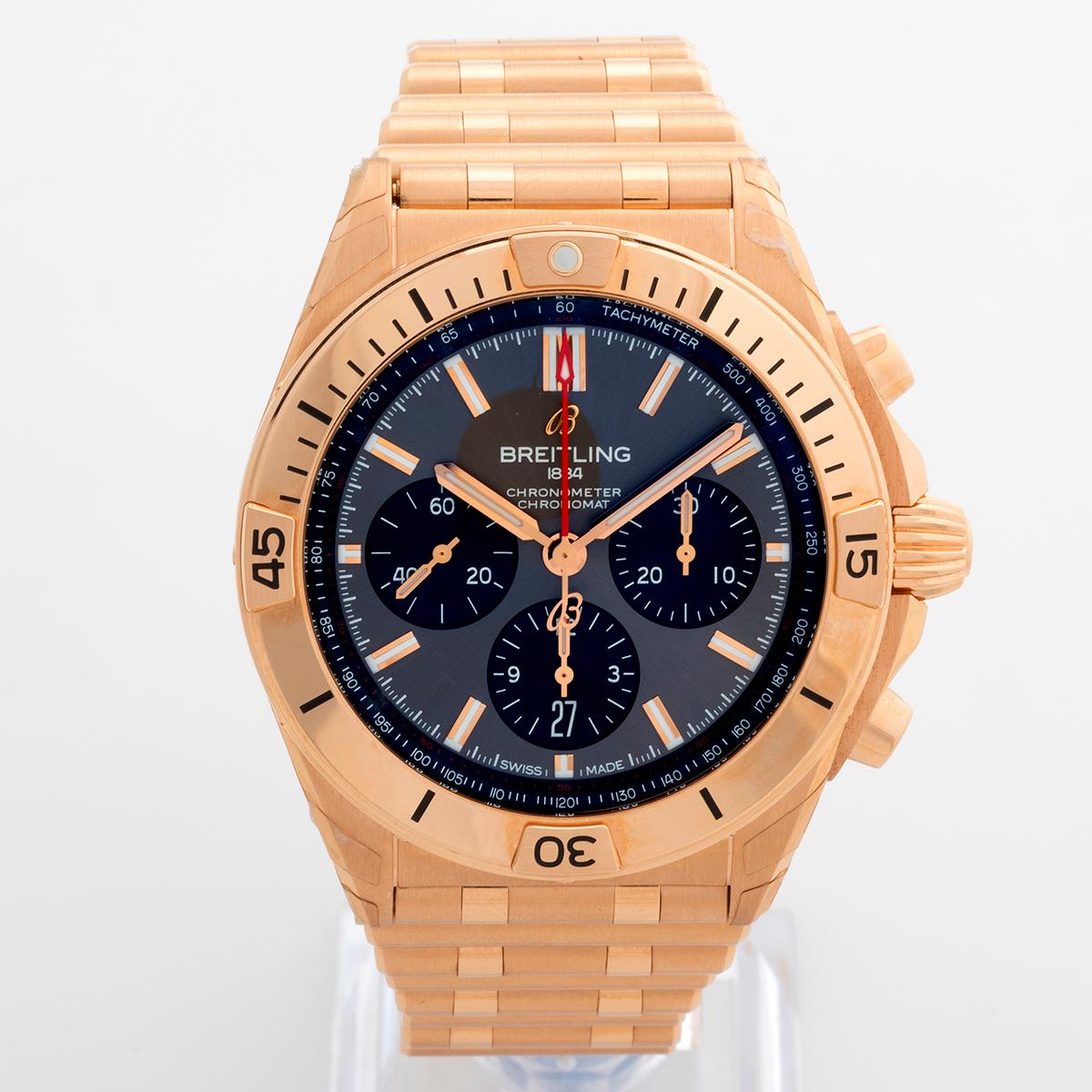 Breitling Chronomat 42 Chronograph Ref RB0134101B1R1. 18ct Rose Gold, Year 2022 In Excellent Condition For Sale In Canterbury, England