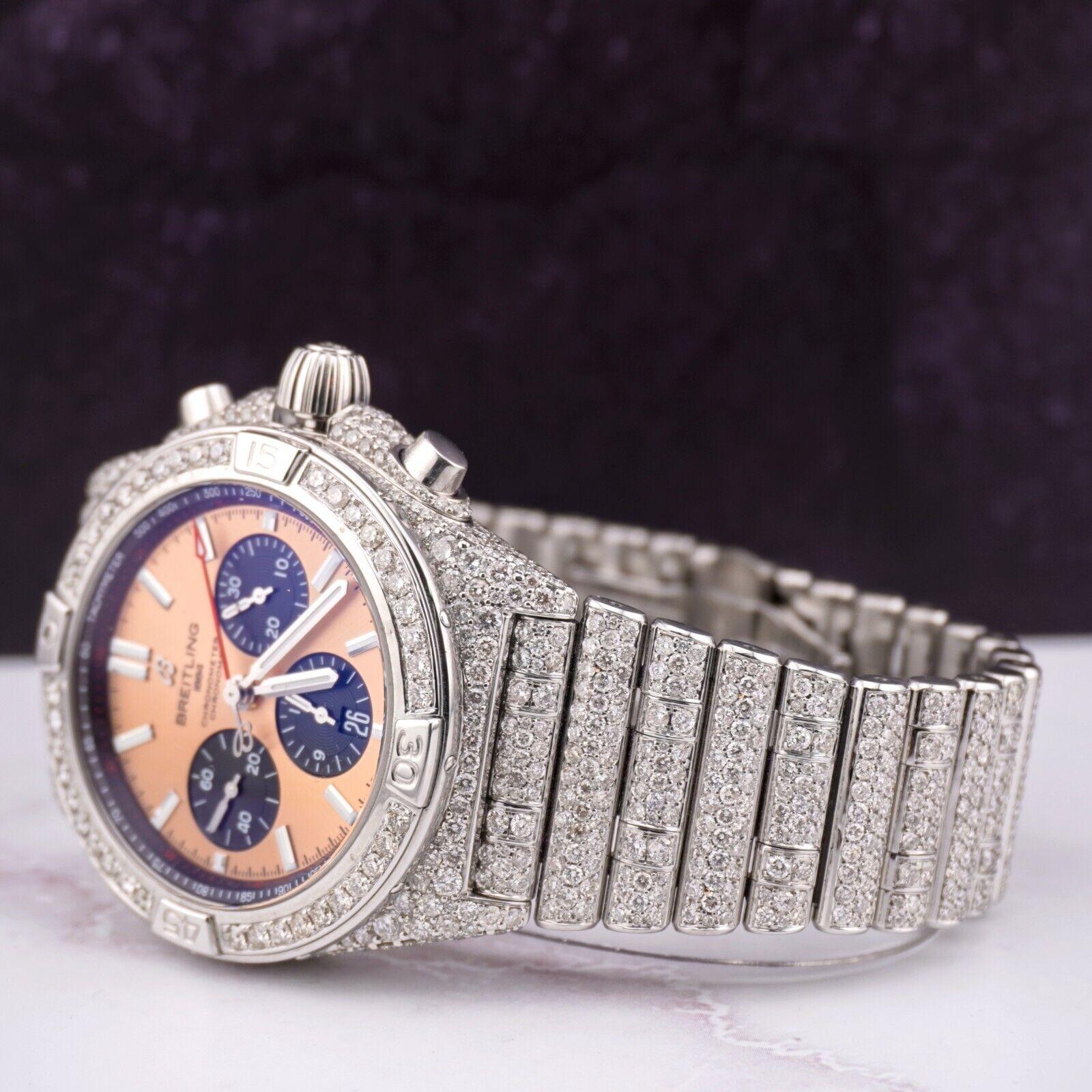 Breitling Chronomat 42mm Kupfer Zifferblatt 22ct Iced Out Diamant Herrenuhr AB0134 (Rundschliff) im Angebot