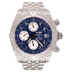 Breitling Chronomat 43mm Chronograph Blue Dial 6ct Mens Steel Auto Watch A13356