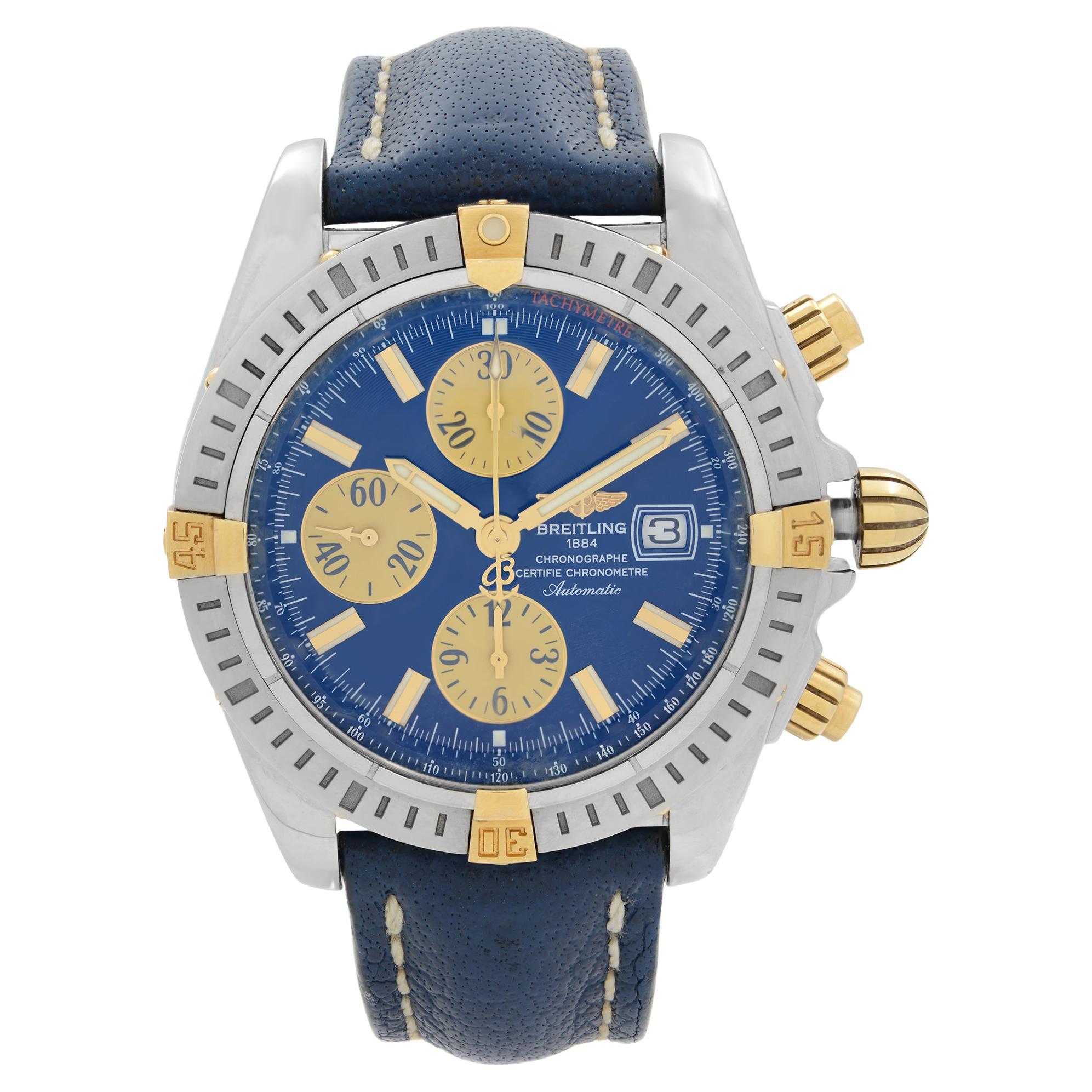 Breitling Chronomat Steel 18K Gold Blue Dial Mens Automatic Watch B1335611