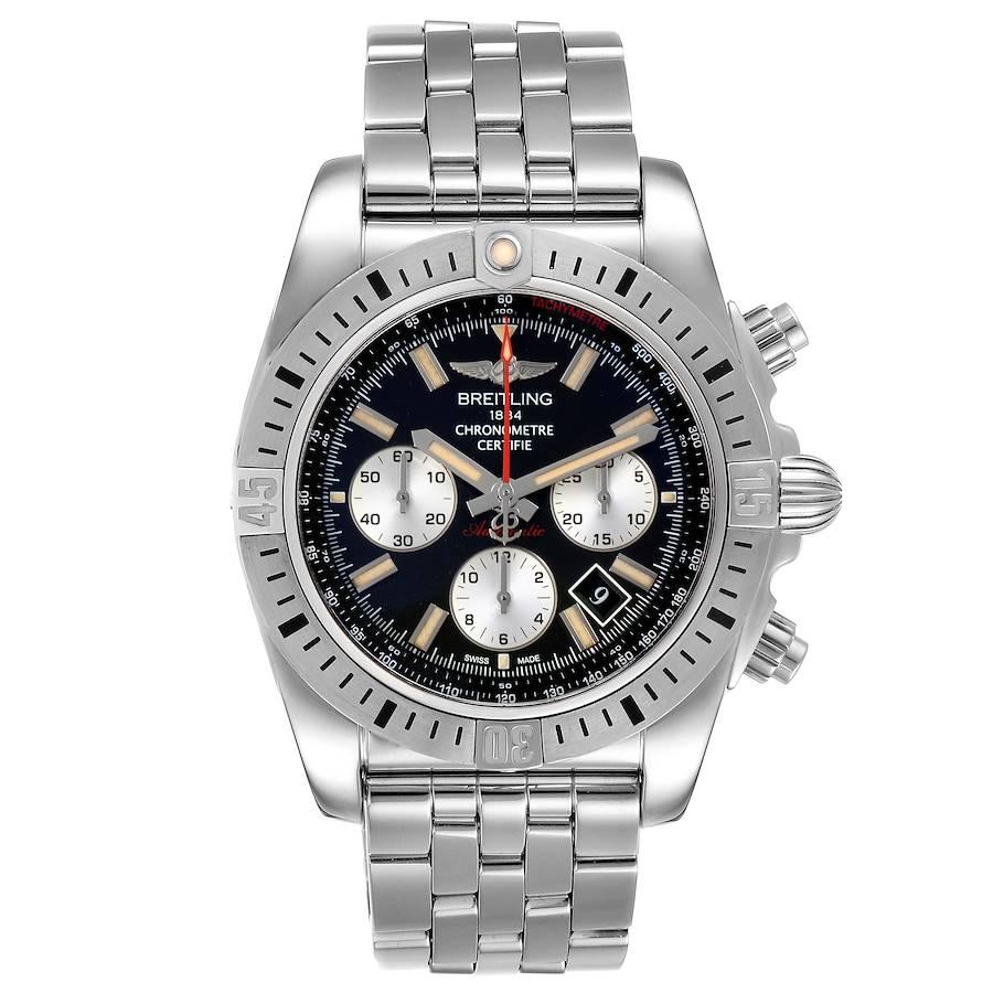 Breitling Chronomat 44 Airbourne 30th Anniversary Watch AB0115 Box Papers. Self-winding automatic officially certified chronometer movement. Chronograph function. GMT function. Stainless steel case 44.0 mm in diameter. Stainless steel unidirectional