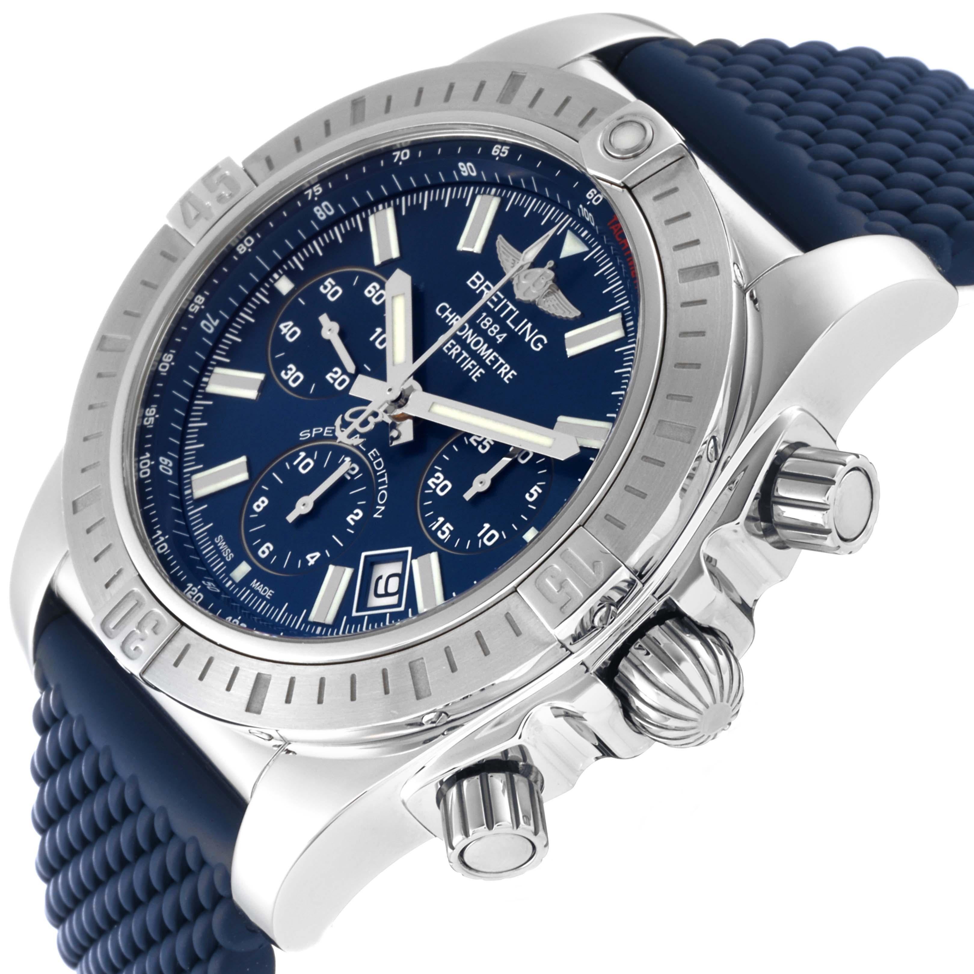 Breitling Chronomat 44 Airbourne Blue Dial Steel Mens Watch AB0115 Box Card 1