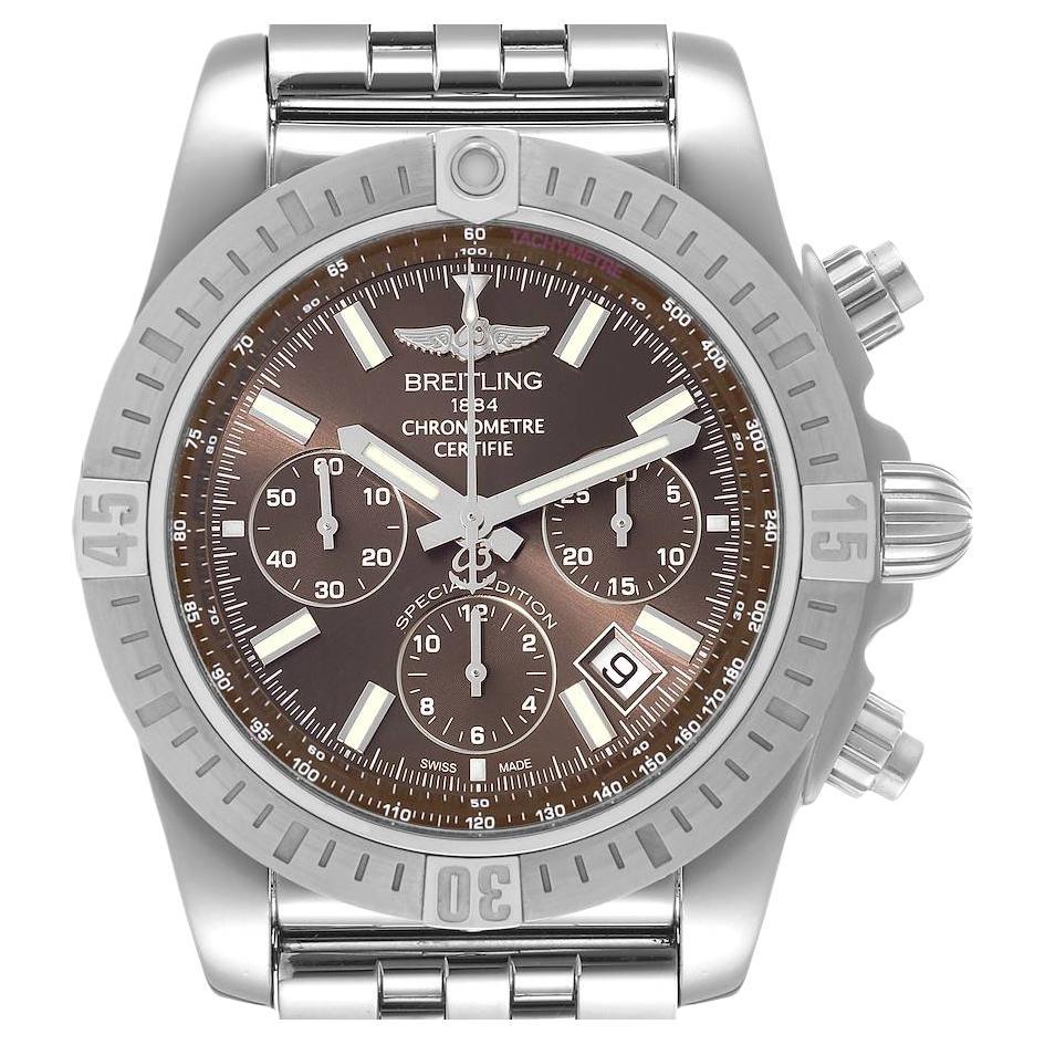 Breitling Chronomat 44 Airbourne Brown Dial Steel Mens Watch AB0115 Box Card