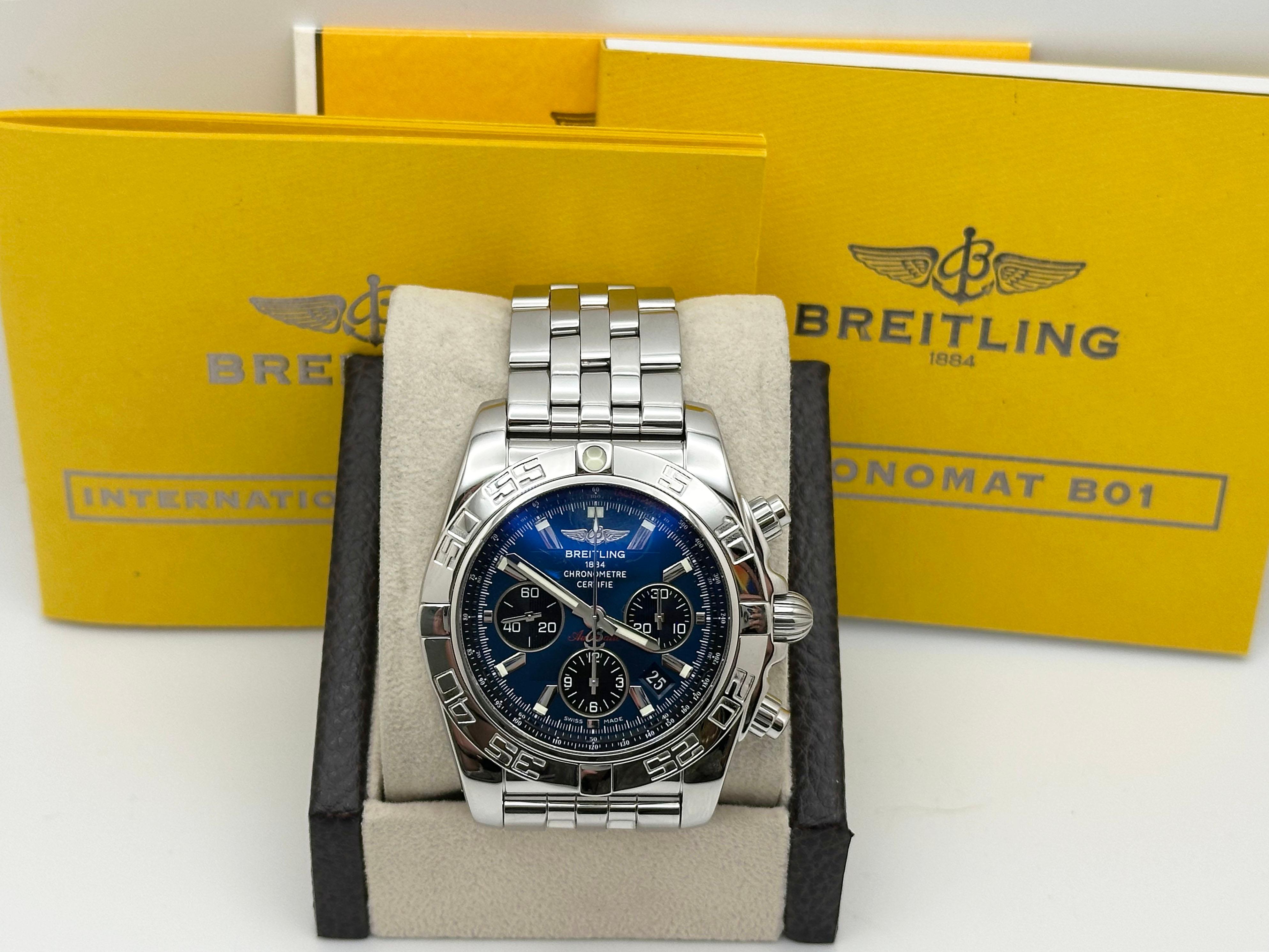 Breitling Chronomat 44 B01 AB0110 Edelstahl Blau Zifferblatt Papiere 44mm im Angebot 2