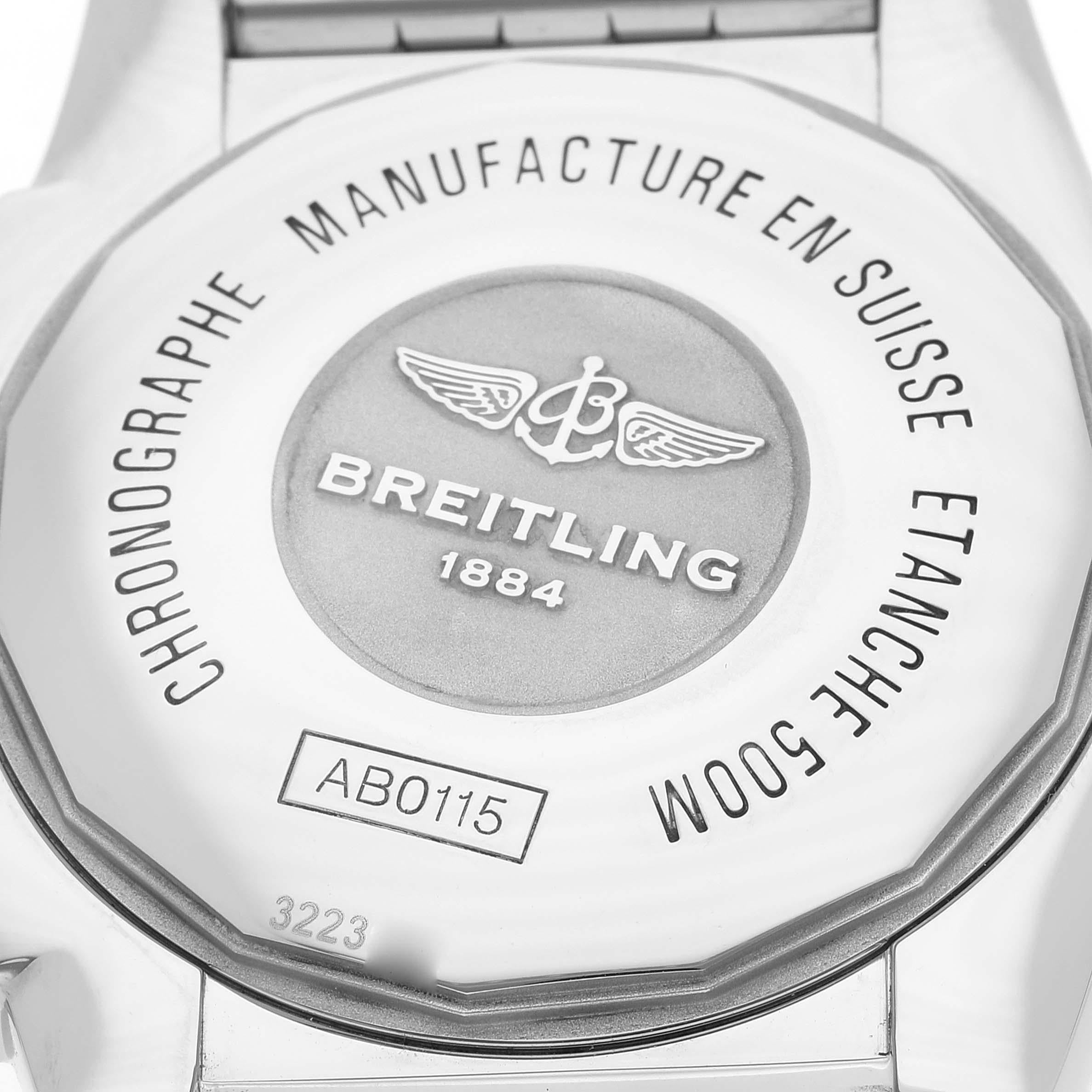 Breitling Chronomat 44 Black Dial Steel Mens Watch AB0115 Boîte Card en vente 7