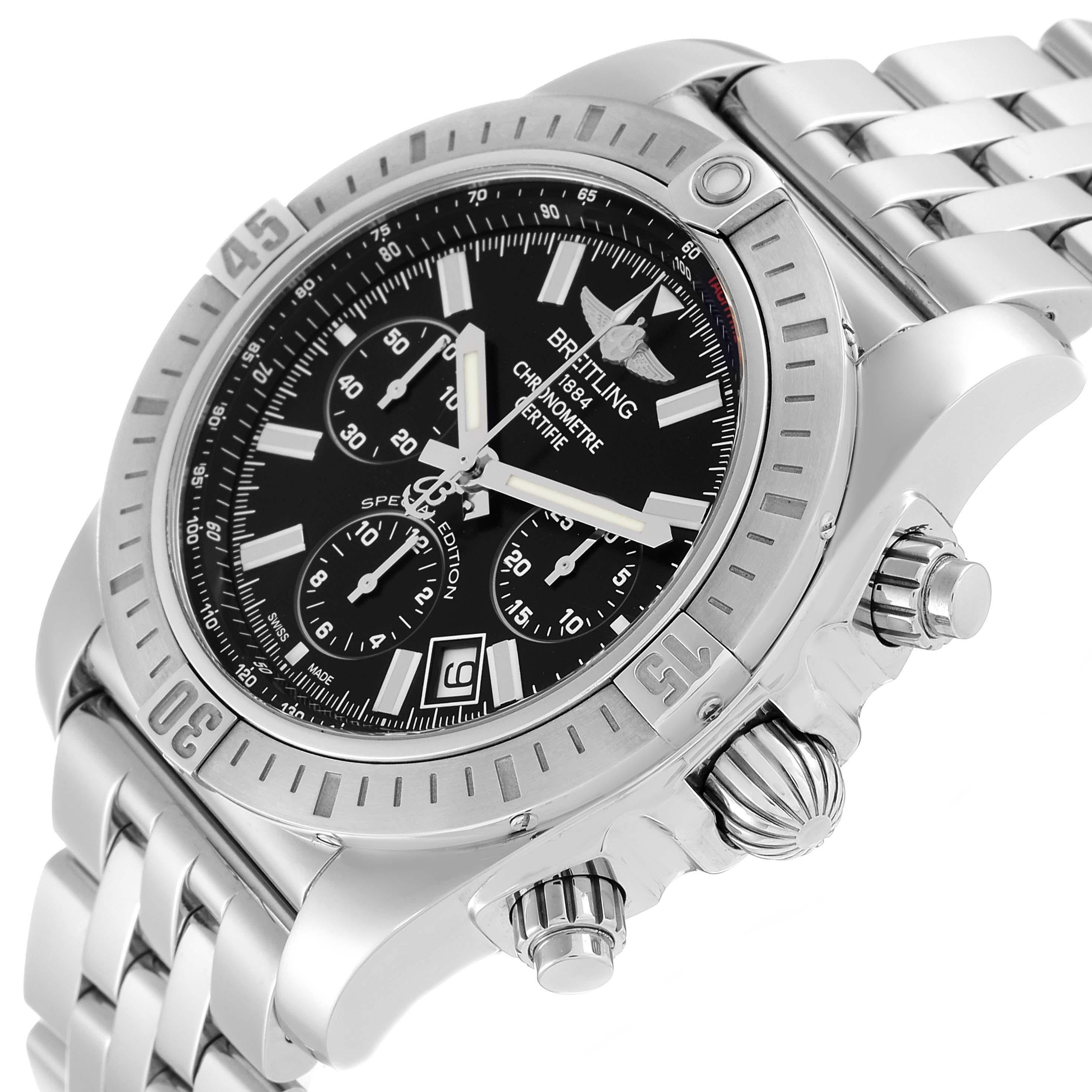 Breitling Chronomat 44 Black Dial Steel Mens Watch AB0115 Box Card For Sale 3