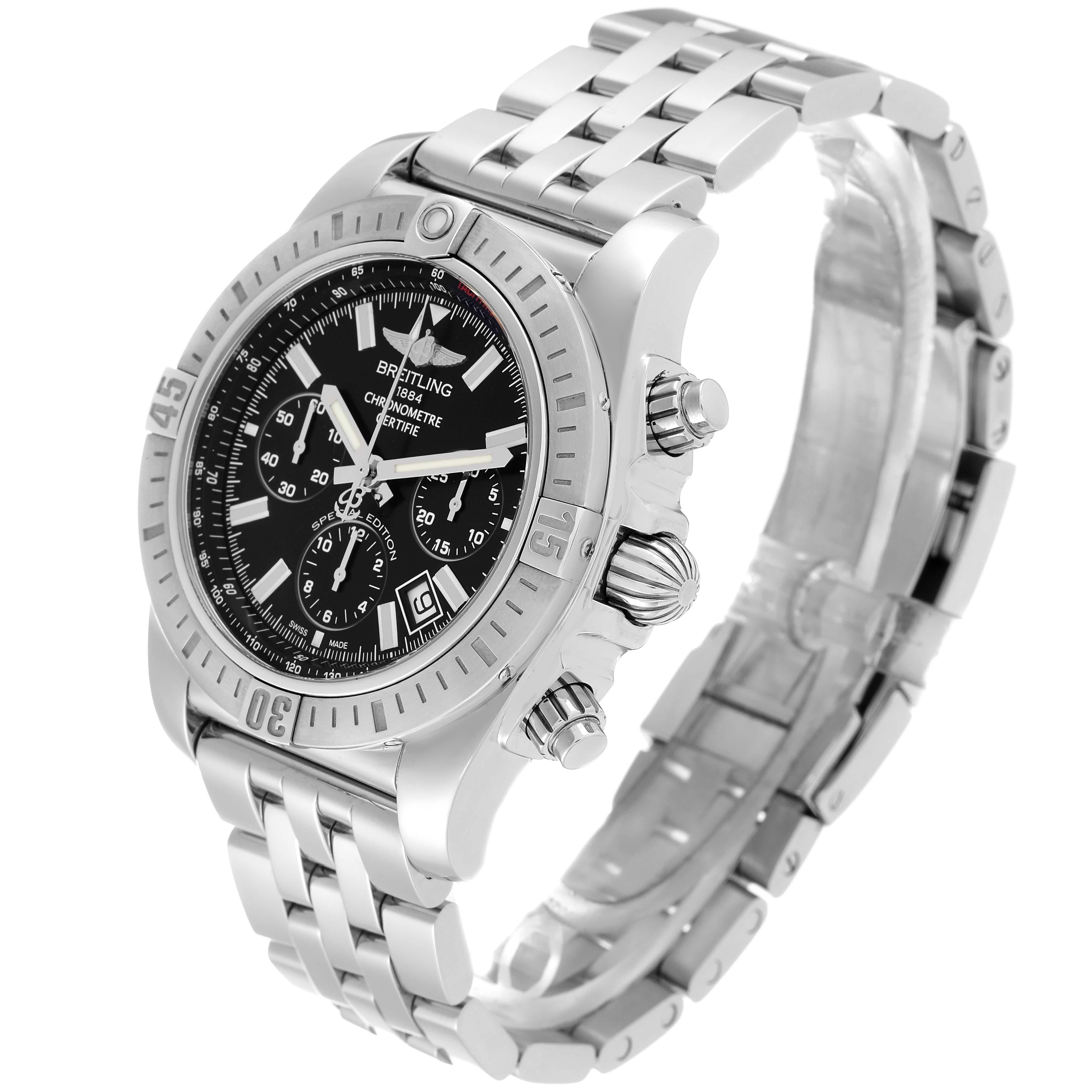 Breitling Chronomat 44 Black Dial Steel Mens Watch AB0115 Box Card For Sale 4