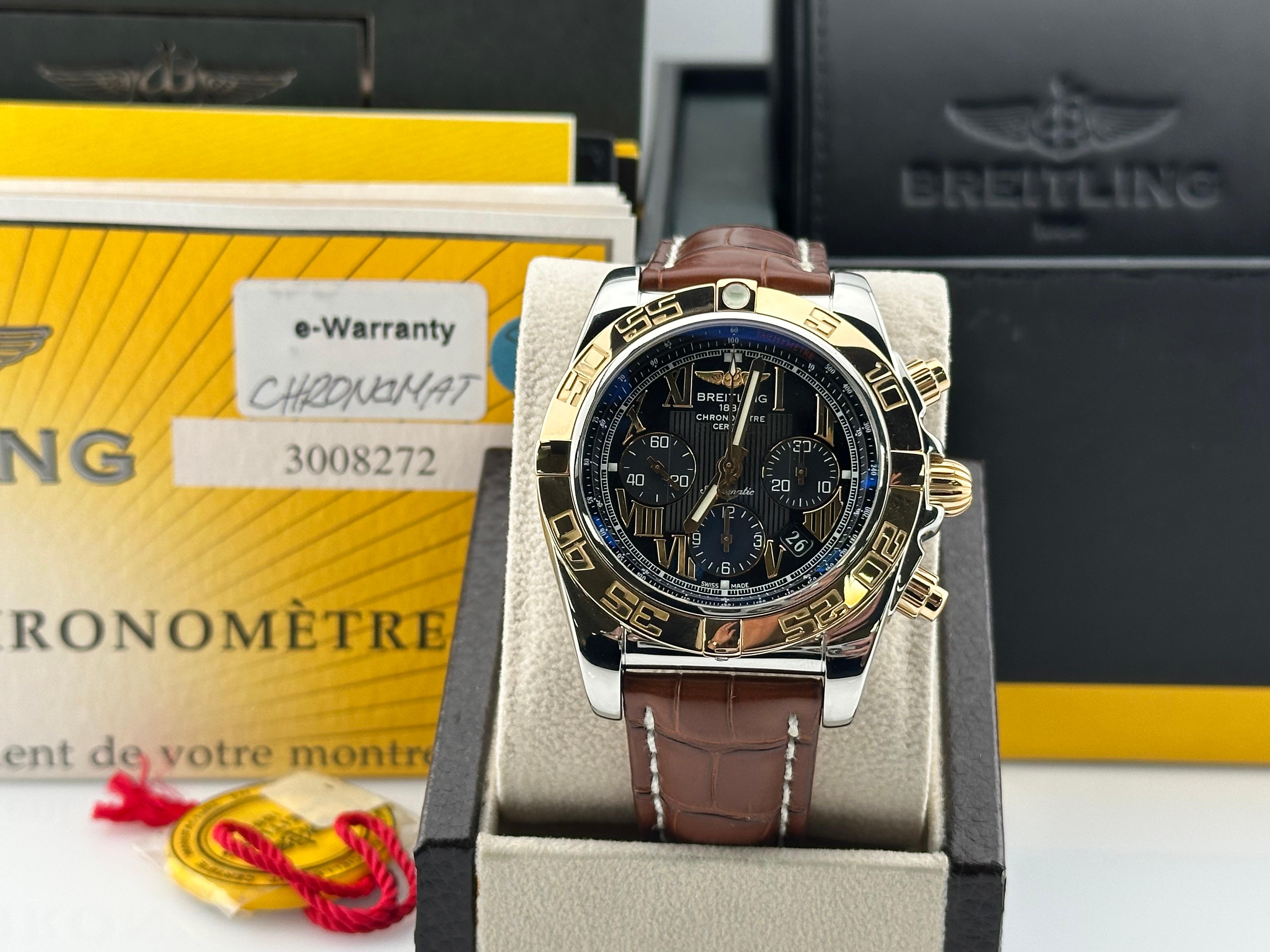 Breitling Chronomat 44 CB0110 Stainless Steel 18K Rose Gold Box Booklet In Excellent Condition In San Diego, CA