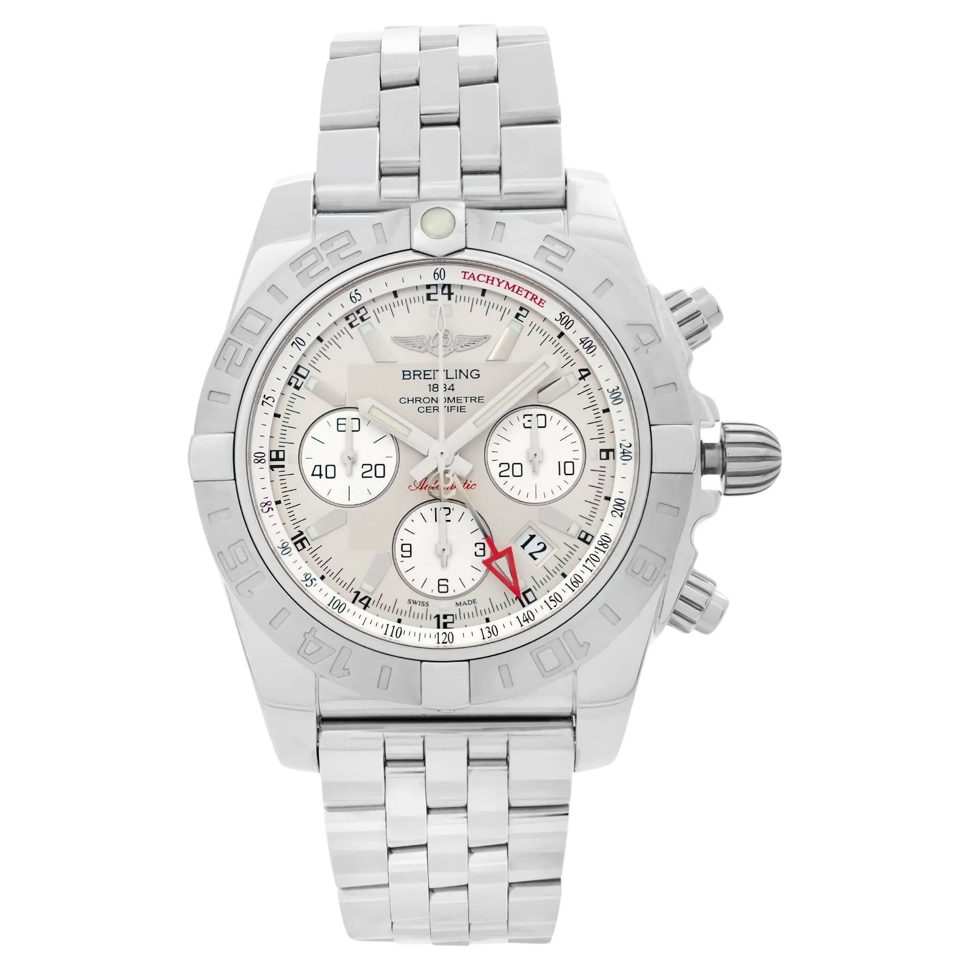 Breitling Chronomat 44 GMT Steel Silver Dial Mens Watch AB042011/G745-375A