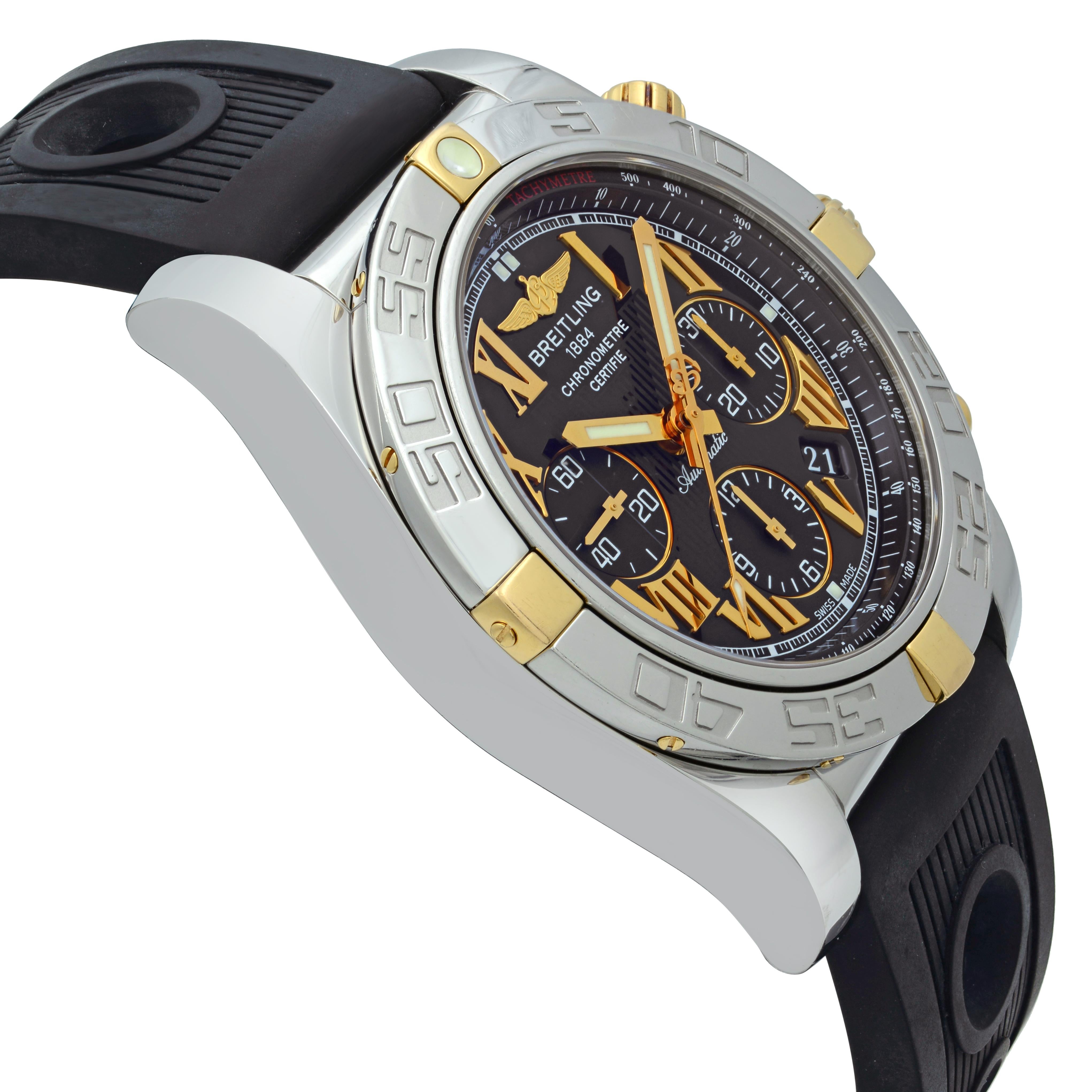 Men's Breitling Chronomat 18 Karat Yellow Gold Steel Black Dial Automatic Watch IB0110