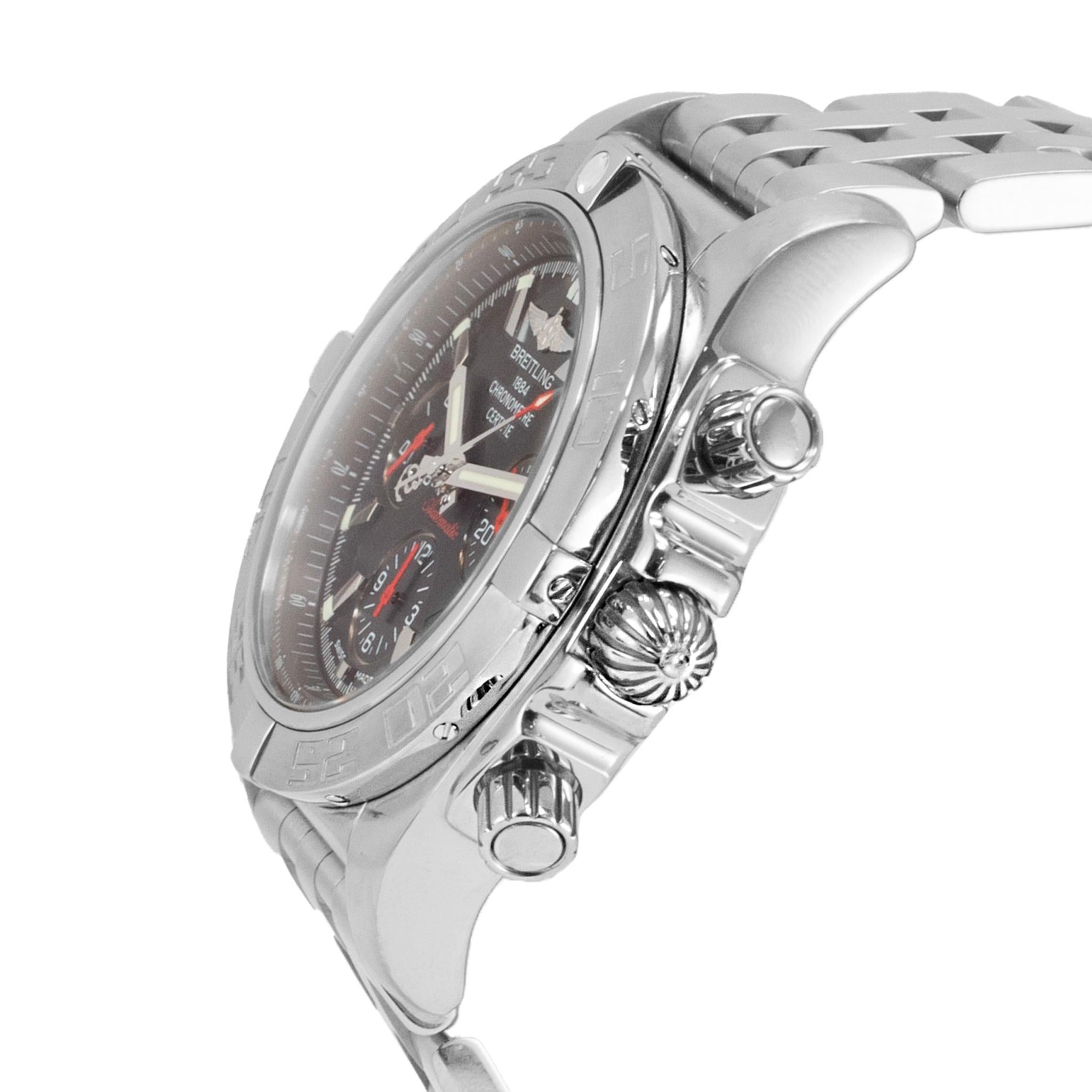 Montre Breitling Chronomat 44MM AB0111 Automatique Cadran noir Acier inoxydable Excellent état - En vente à Houston, TX