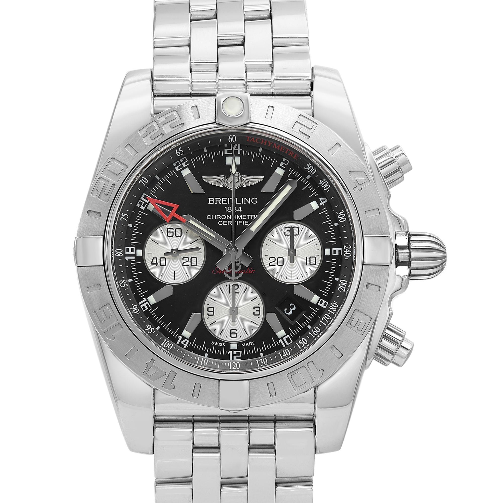 Pre-owned Breitling Chronomat 44mm GMT Men's Watch AB042011/BB56-375A. This watch comes with the seller's Presentation Box and the seller's Authenticity Card. 

Brand: Breitling  Type: Wristwatch  Department: Men  Model Number: AB042011/BB56-375A 