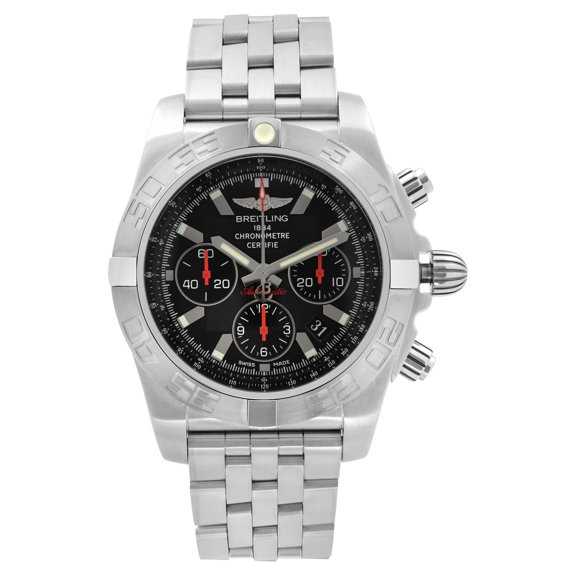 Breitling Chronomat Steel Black Dial Automatic Men Watch AB011110/BA50SS