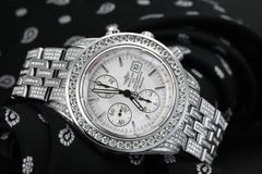 Breitling Chronomat  A13356 Custom Diamond Stainless Steel Watch White Dial