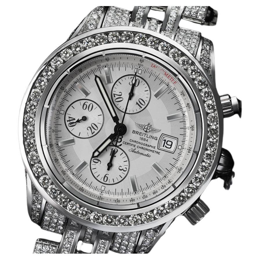 Breitling Chronomat  A13356 Custom Diamond Stainless Steel Watch White Dial