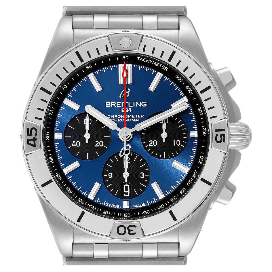 Breitling Chronomat B01 42 Blue Dial Steel Mens Watch AB0134 For Sale