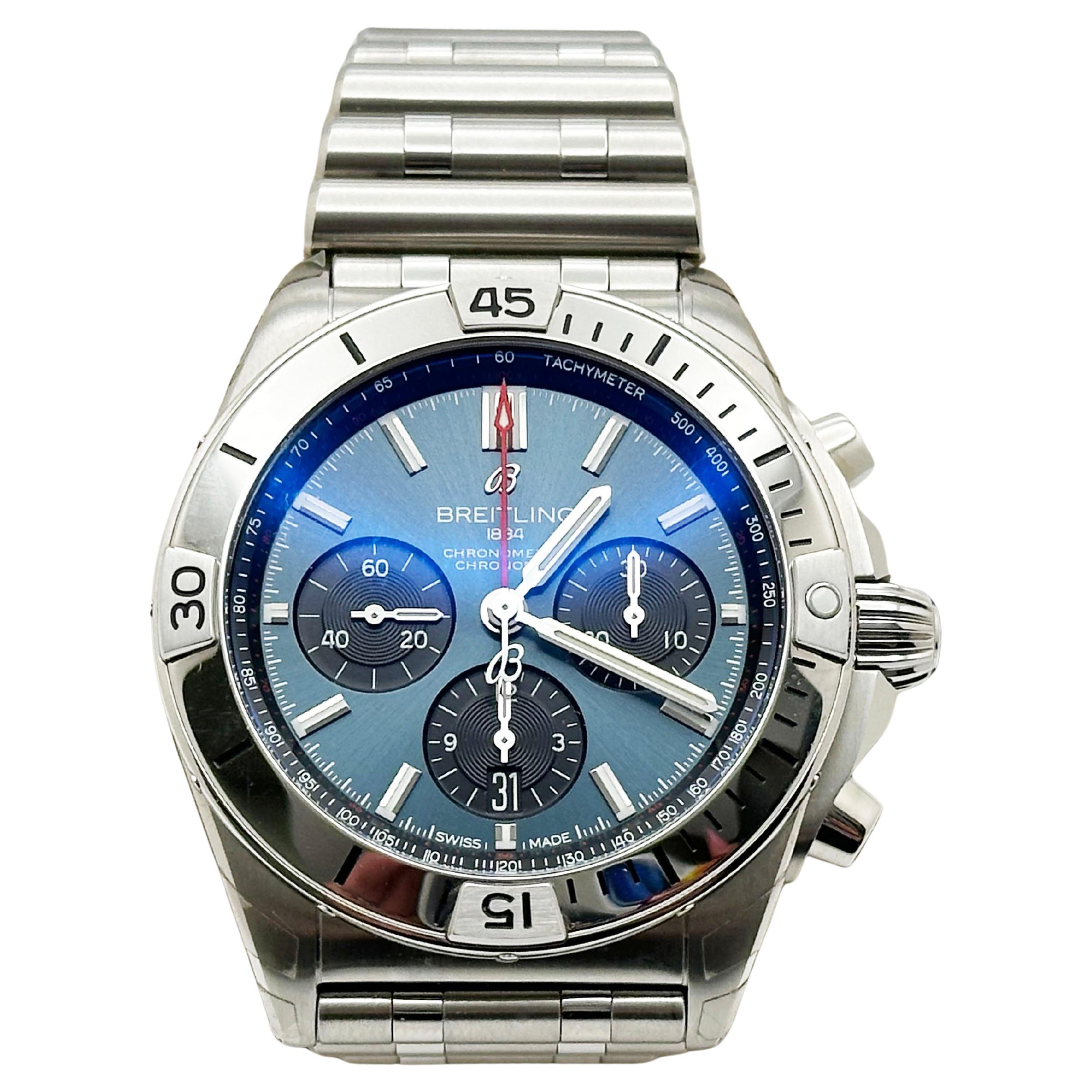 Breitling Chronomat B01 AB0134 42 mm cadran bleu en acier inoxydable livre-livre