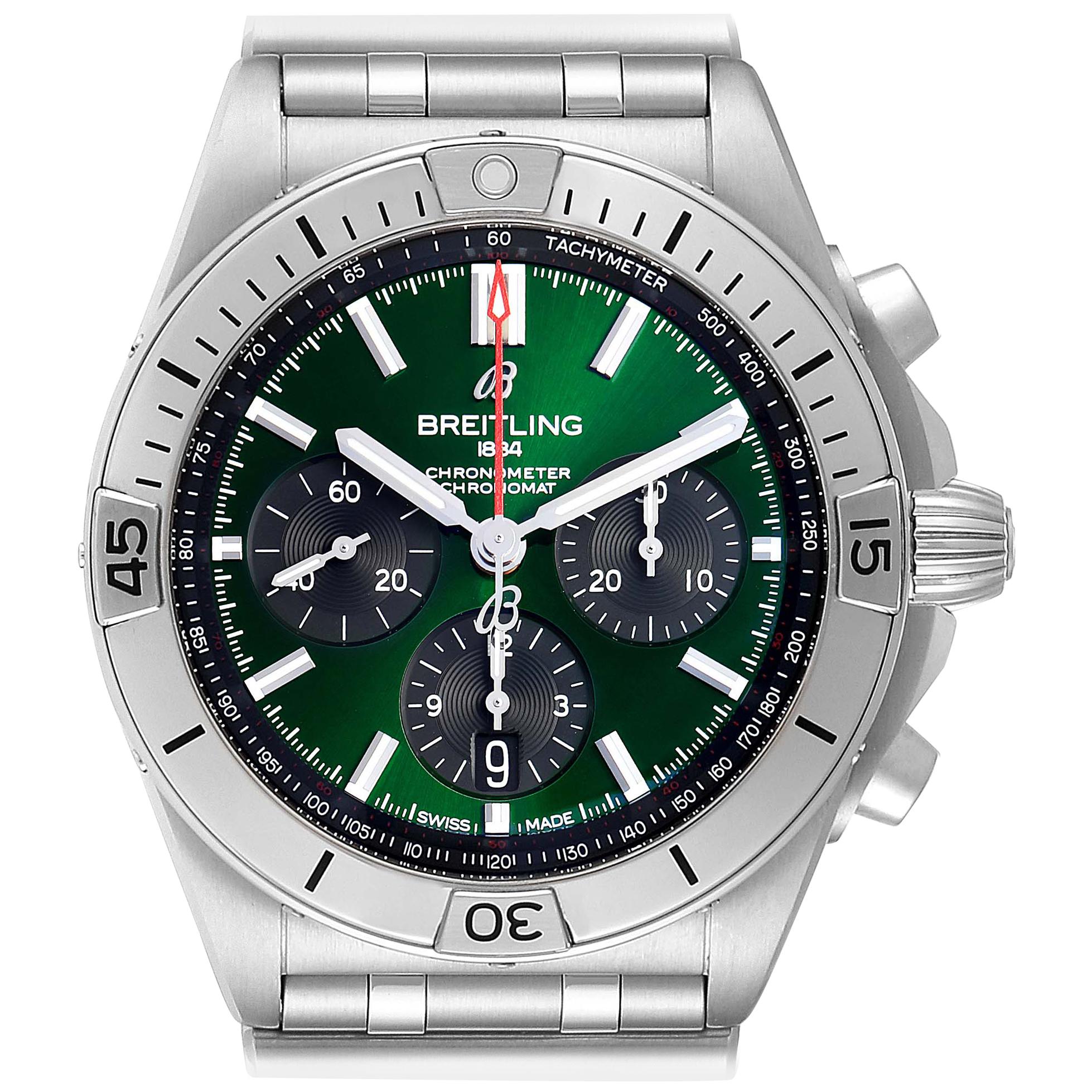 Breitling Chronomat B01 Green Dial Steel Men's Watch AB0134 Box Papers