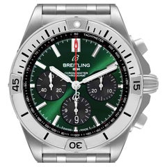 Used Breitling Chronomat B01 Green Dial Steel Mens Watch AB0134 Box Papers