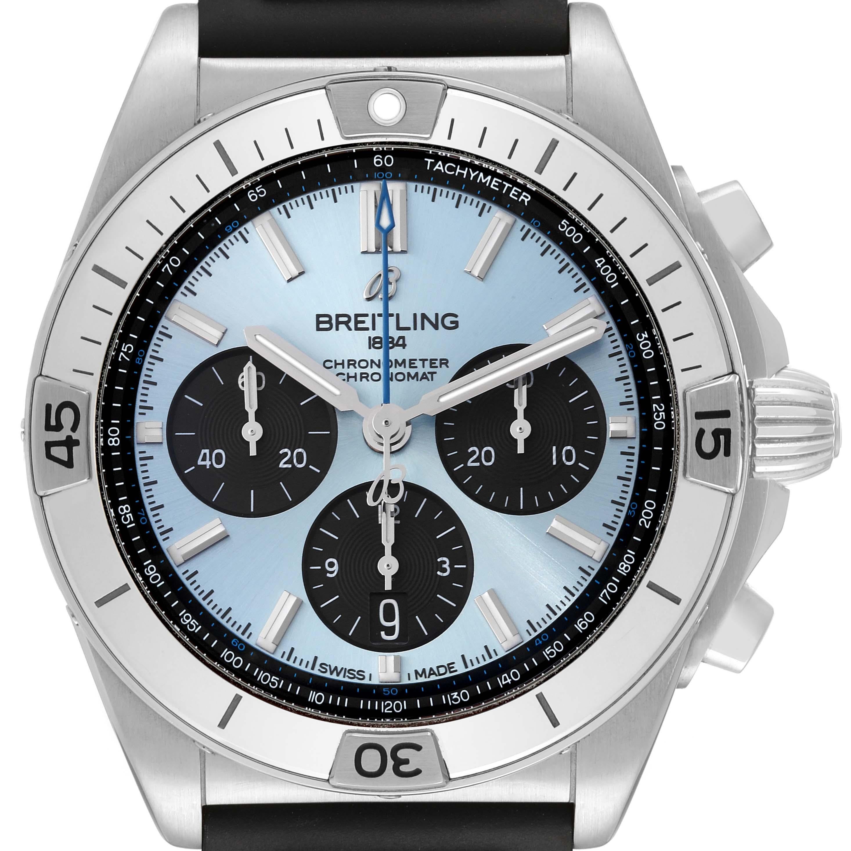 Breitling Chronomat B01 Ice Blue Dial Steel Mens Watch PB0134 Box Card For Sale