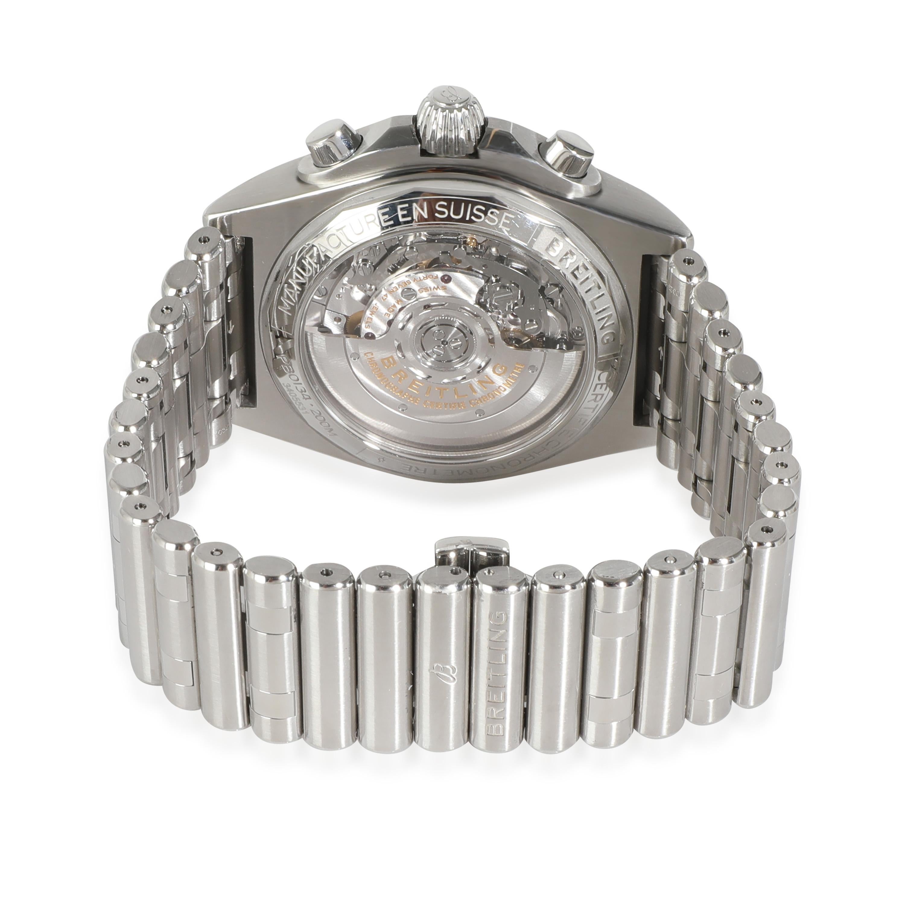 Breitling Chronomat B01 PB0134 Men's Watch in  Stainless Steel/Platinum

SKU: 143185

PRIMARY DETAILS
Brand: Breitling
Model: Chronomat B01
Country of Origin: Switzerland
Movement Type: Mechanical: Automatic/Kinetic
Year Manufactured: 2022
Year of