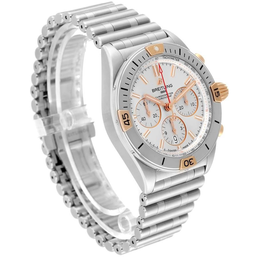 Breitling Chronomat B01 Stainless Steel Silver Dial Mens Watch IB0134 Box Card In Excellent Condition In Atlanta, GA