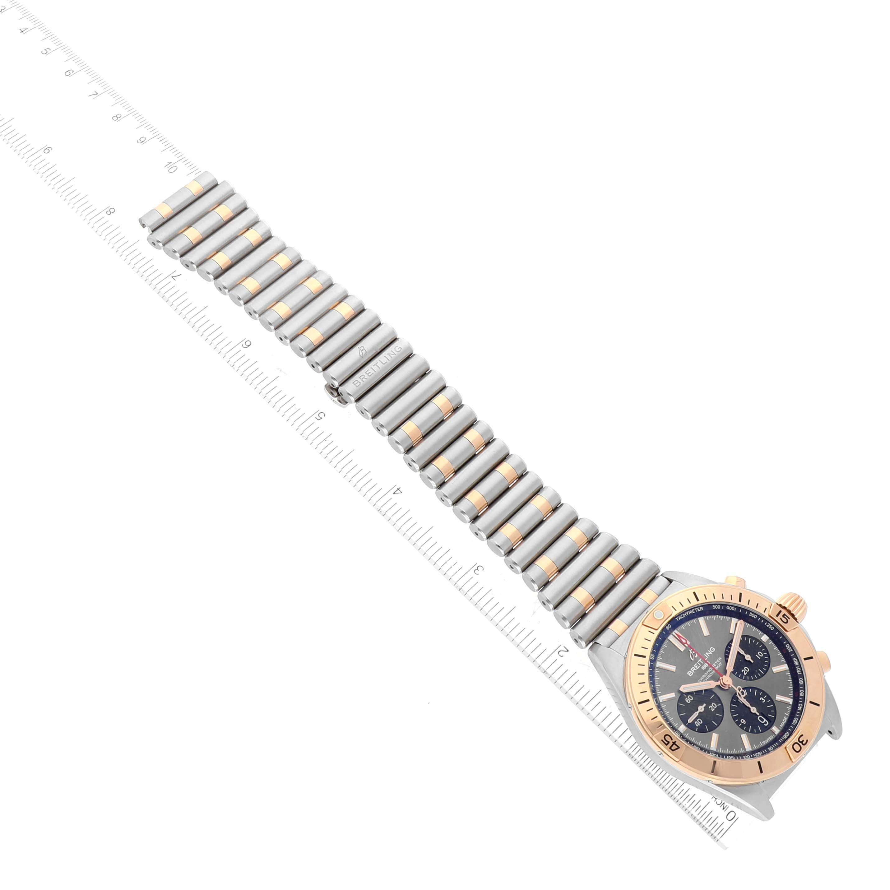 Breitling Chronomat B01 Steel Rose Gold Grey Dial Mens Watch UB0134 Box Card For Sale 2