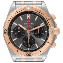 Breitling Chronomat B01 Steel Rose Gold Grey Dial Mens Watch UB0134 Box Card