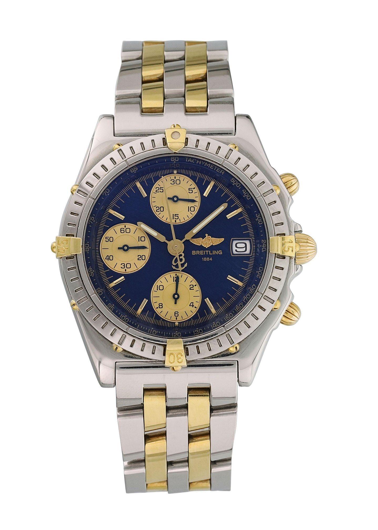 Breitling Chronomat B130501 Men's Watch.
Breitling Chronomat Professional B130501 Men Watch. 
44mm Stainless Steel case. 
Stainless Steel Unidirectional rotating bezel. 
Blue dial with luminous gold hands and index hour markers. 
Minute markers on