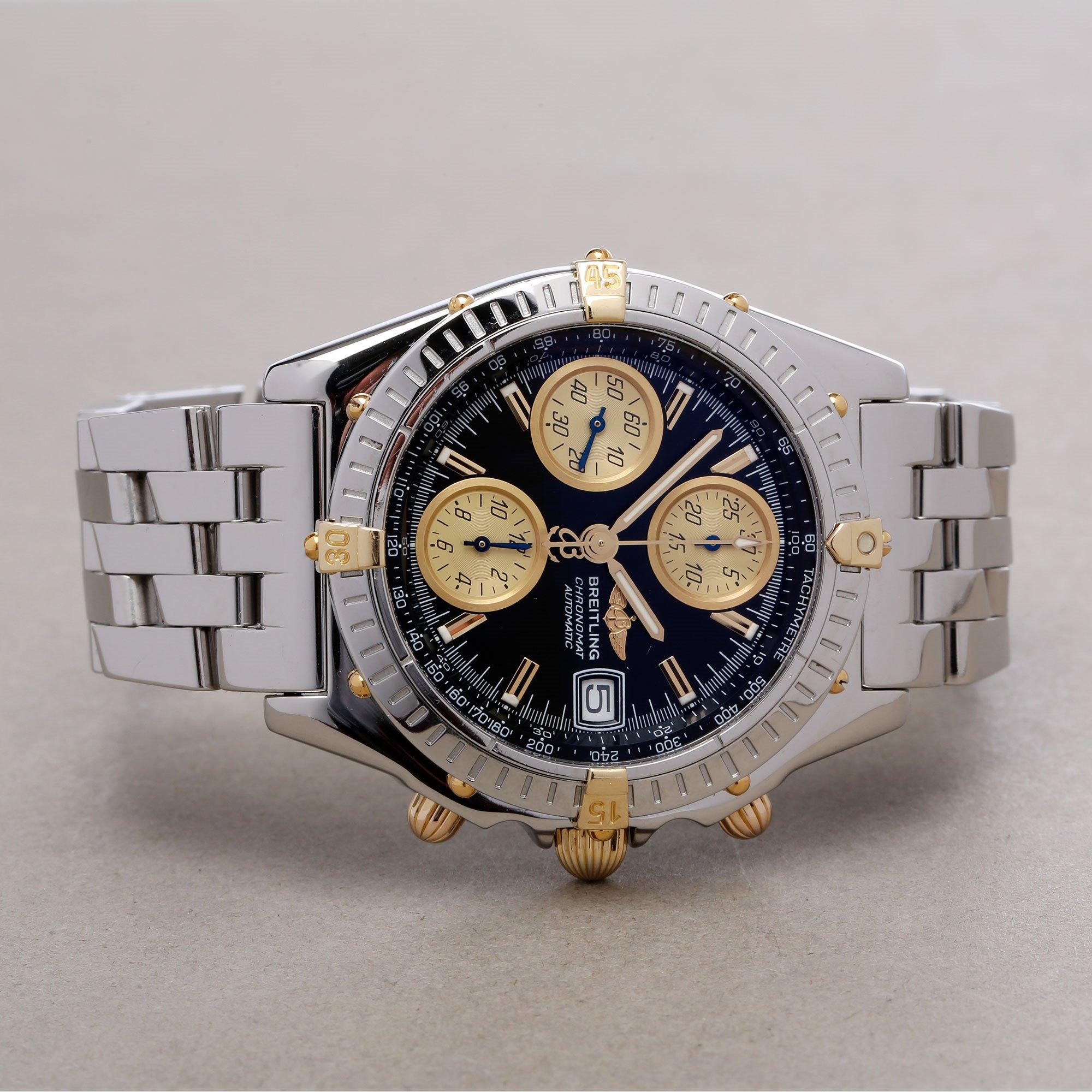 Breitling Chronomat B13350 Men s Stainless Steel and Yellow Gold Chronograph Watch at 1stDibs breitling b13350 b13350 breitling breitling chronomat gt b13350