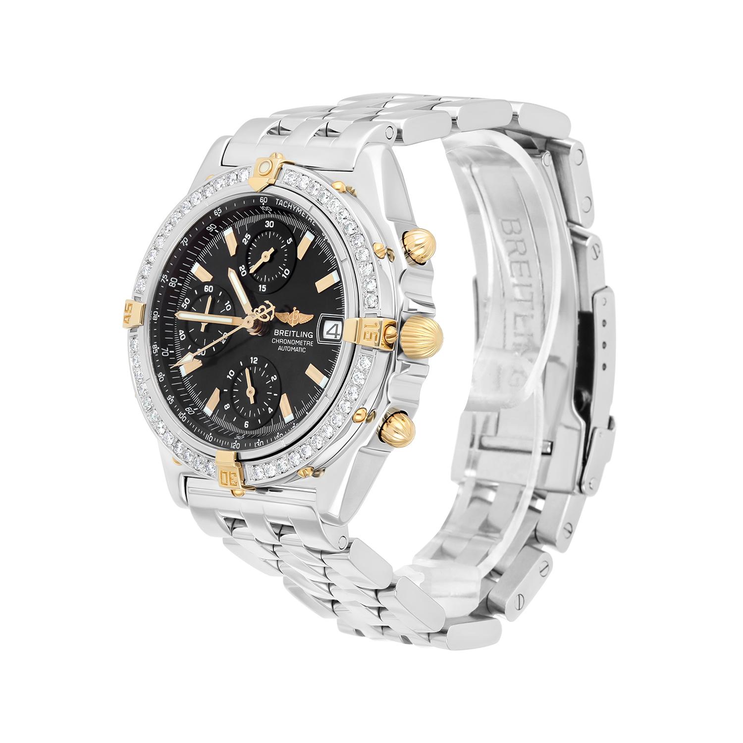 Montre Chronomat Breitling 39MM en acier et or jaune 18 carats avec lunette en diamant B13352 en vente 1