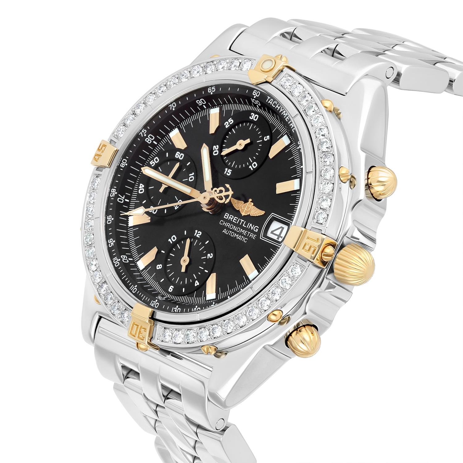 Montre Chronomat Breitling 39MM en acier et or jaune 18 carats avec lunette en diamant B13352 en vente 2