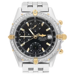 Used Breitling Chronomat Black Dial 39MM Steel & 18K Yellow Gold B13352 Diamond Bezel