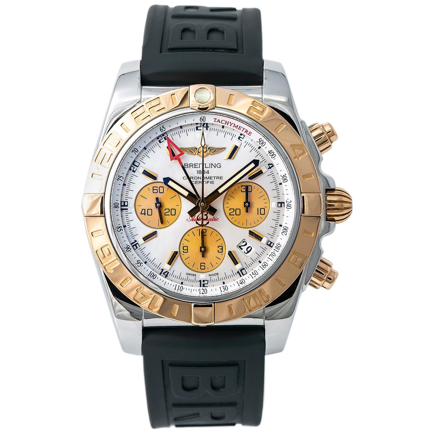 Breitling Chronomat CB0420 Men’s Auto Chronograph MOP Dial Watch 18k Two-Tone For Sale