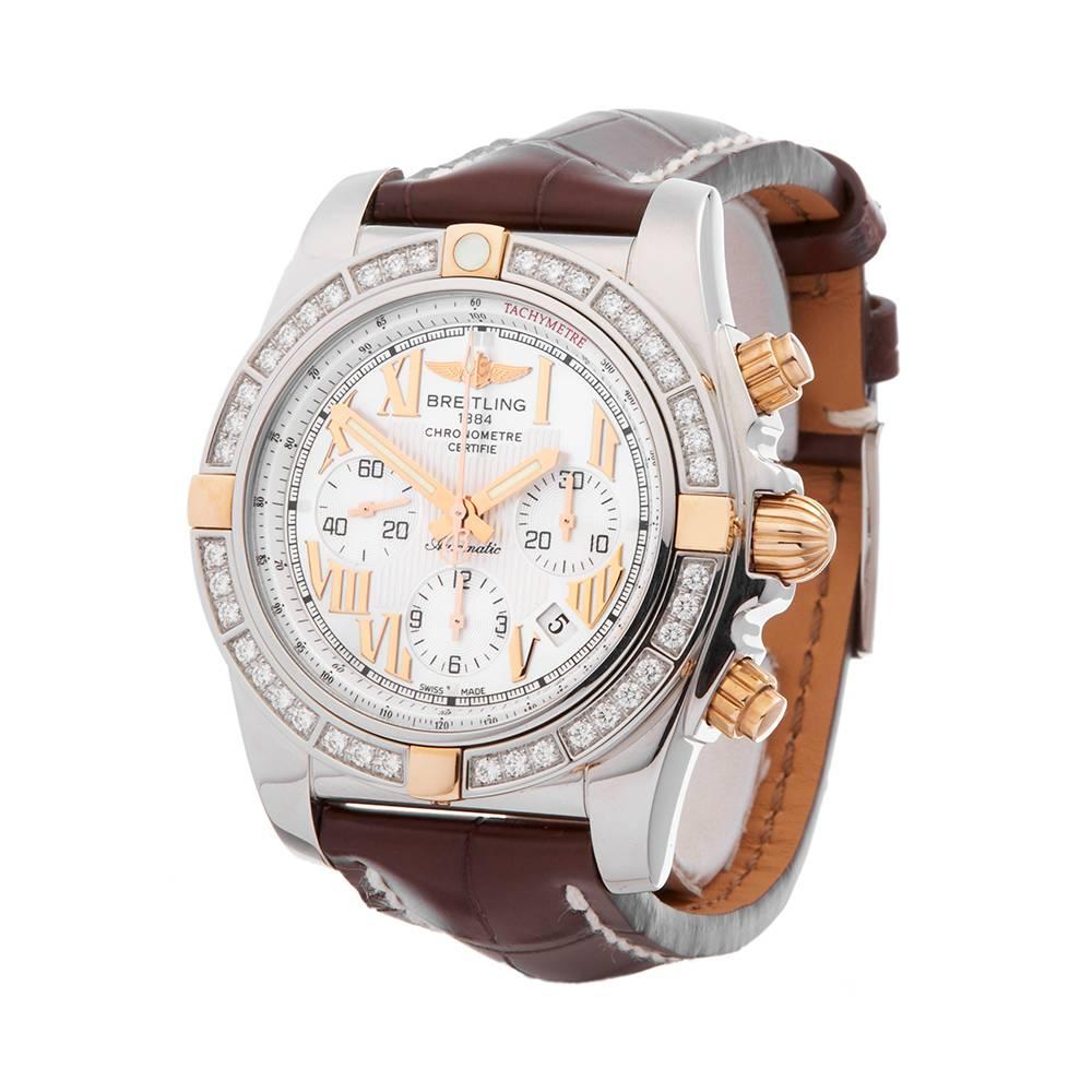 Ref: W4822
Manufacturer: Breitling
Model: Chronomat
Model Ref: IB011053/A693
Age: 
Gender: Mens
Complete With: Box, Manuals & Guarantee
Dial: Mother of Pearl Roman
Glass: Sapphire Crystal
Movement: Automatic
Water Resistance: To Manufacturers