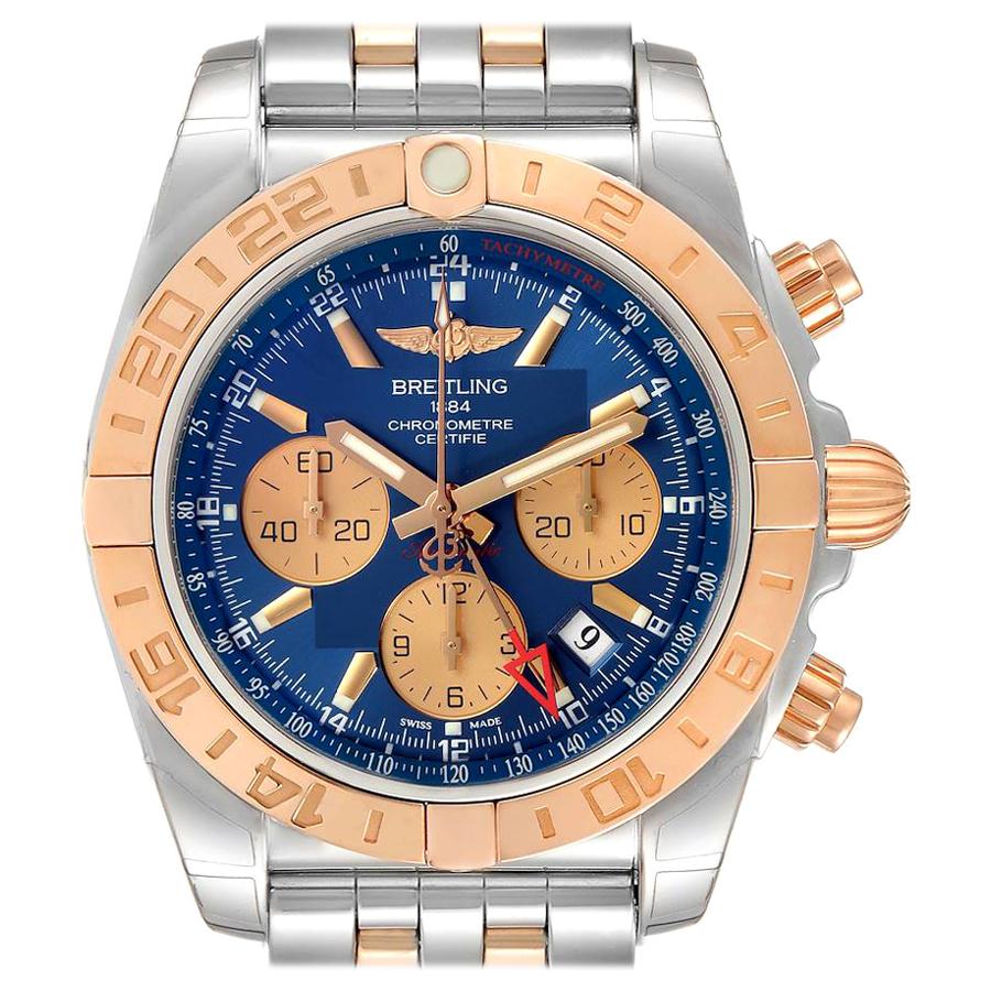 Breitling Chronomat Evolution 44 GMT Steel Rose Gold Watch CB0420 Box Papers For Sale