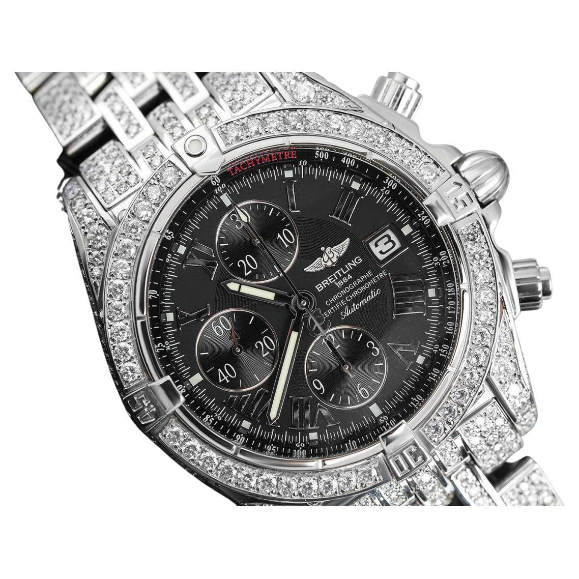 Breitling Chronomat Evolution A13356 Custom Diamond Stainless Steel Watch