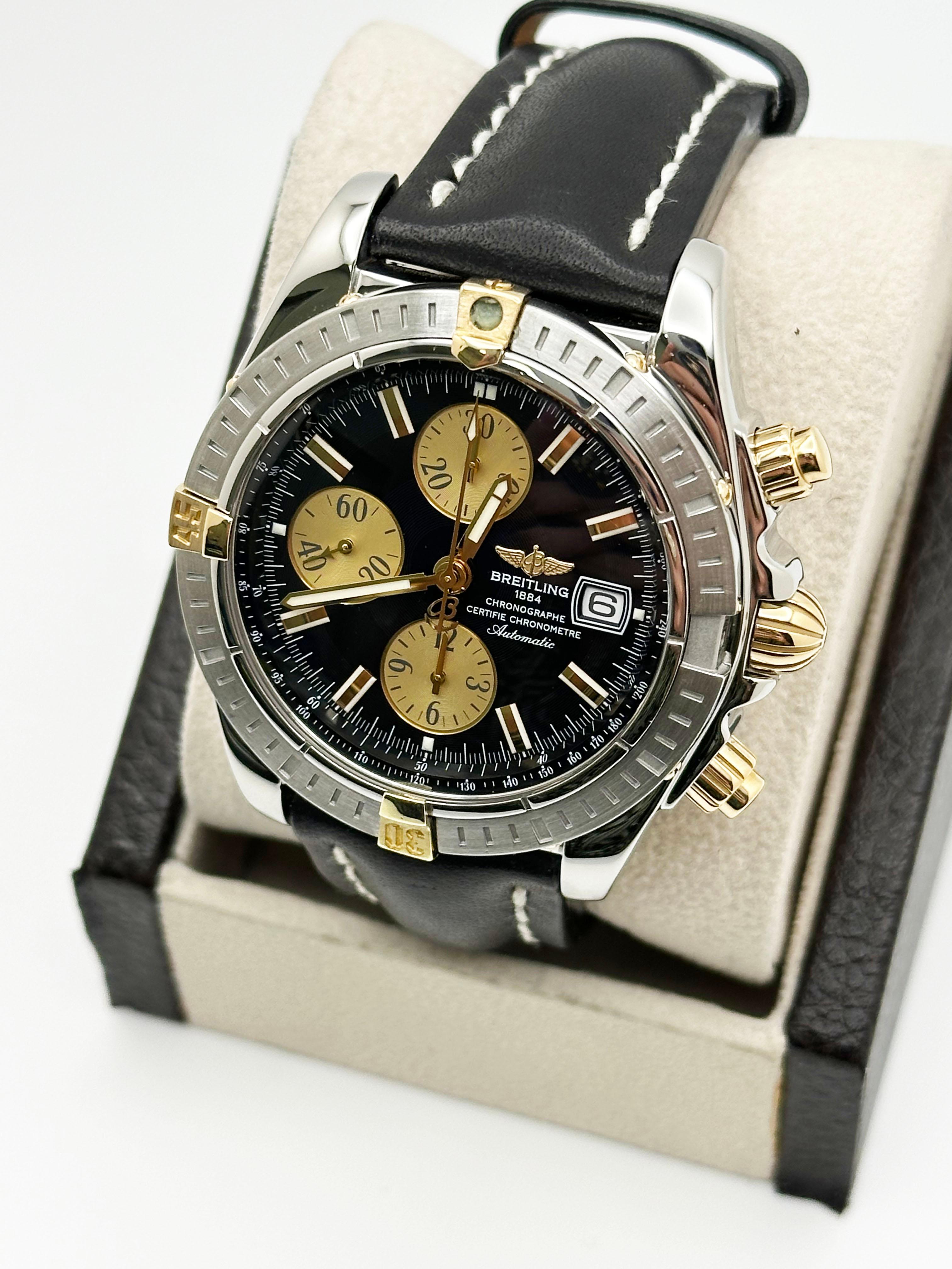 De los hombres Breitling Chronomat Evolution B13356 Oro amarillo de 18 quilates Correa de piel de acero Folleto en venta