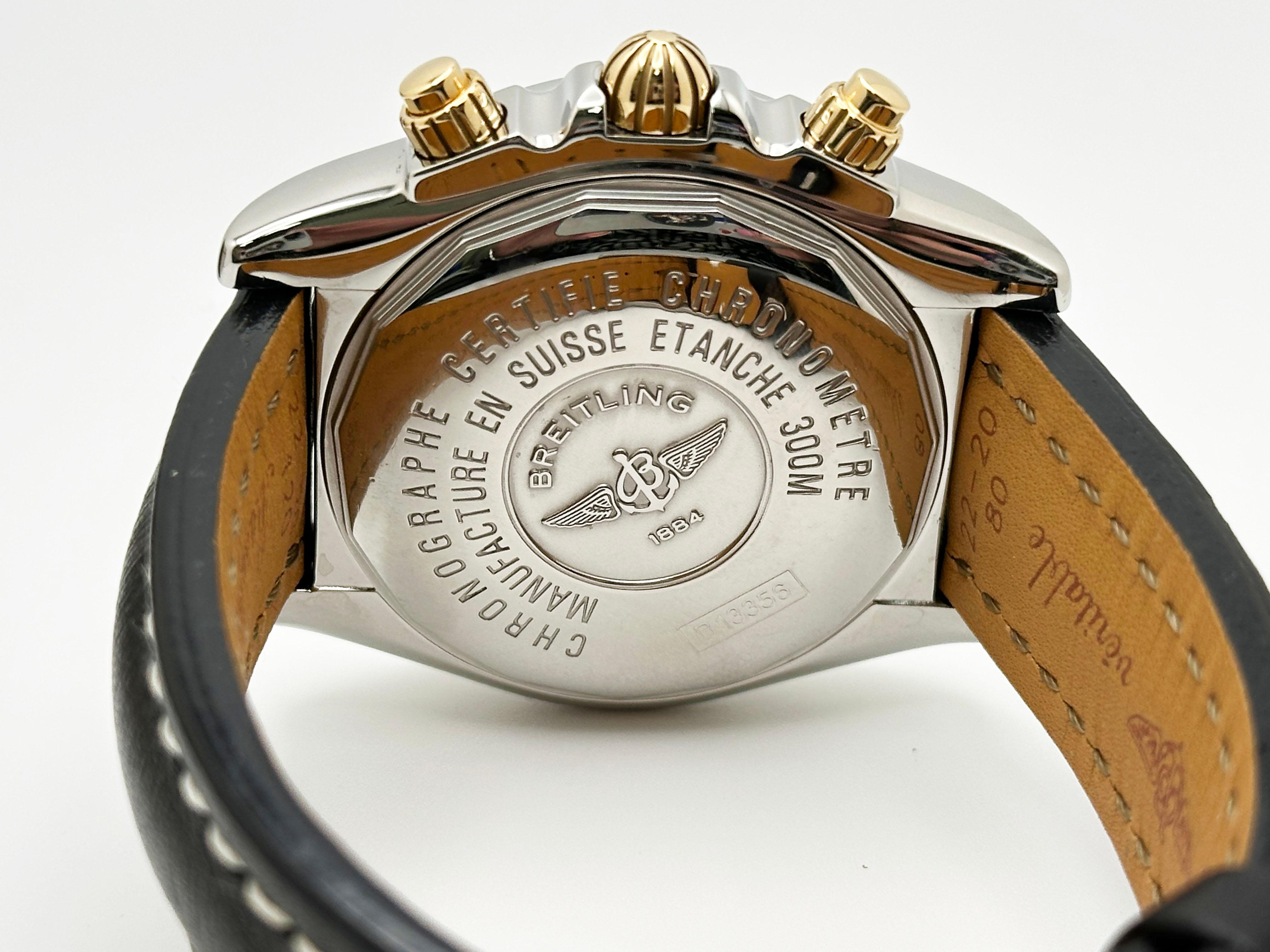 Breitling Chronomat Evolution B13356 Oro amarillo de 18 quilates Correa de piel de acero Folleto en venta 4
