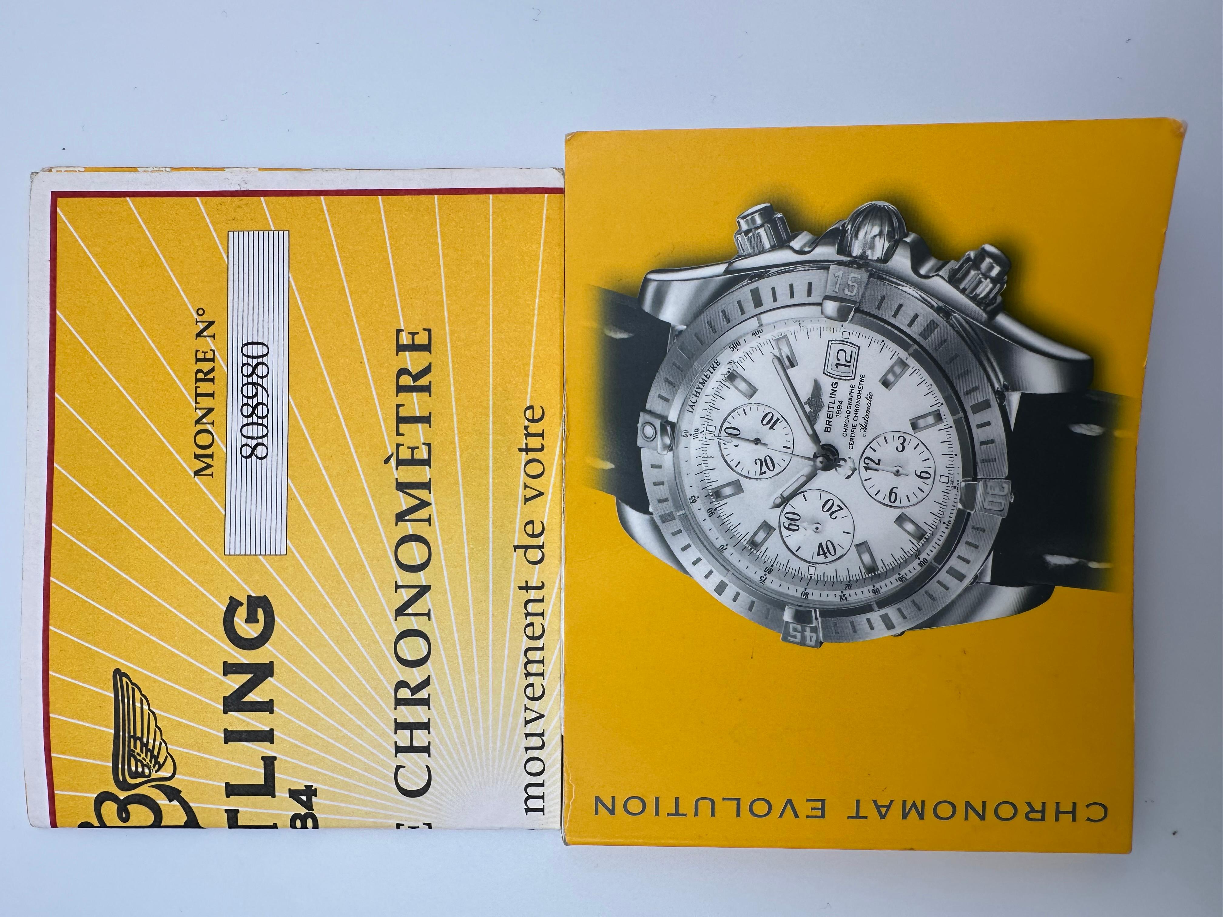 Breitling Chronomat Evolution B13356 Oro amarillo de 18 quilates Correa de piel de acero Folleto en Excelente estado para la venta en San Diego, CA