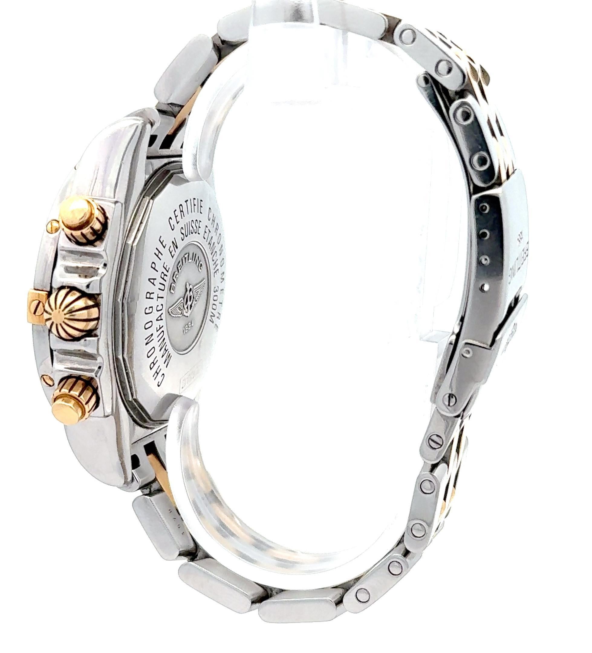 Erleben Sie zeitlose Raffinesse mit dieser zweifarbigen Breitling Chronomat Evolution B13356 Armbanduhr. Das 44-mm-Edelstahlgehäuse mit Akzenten aus 18 Karat Gelbgold ist mit einem atemberaubenden Perlmuttzifferblatt mit goldfarbenen