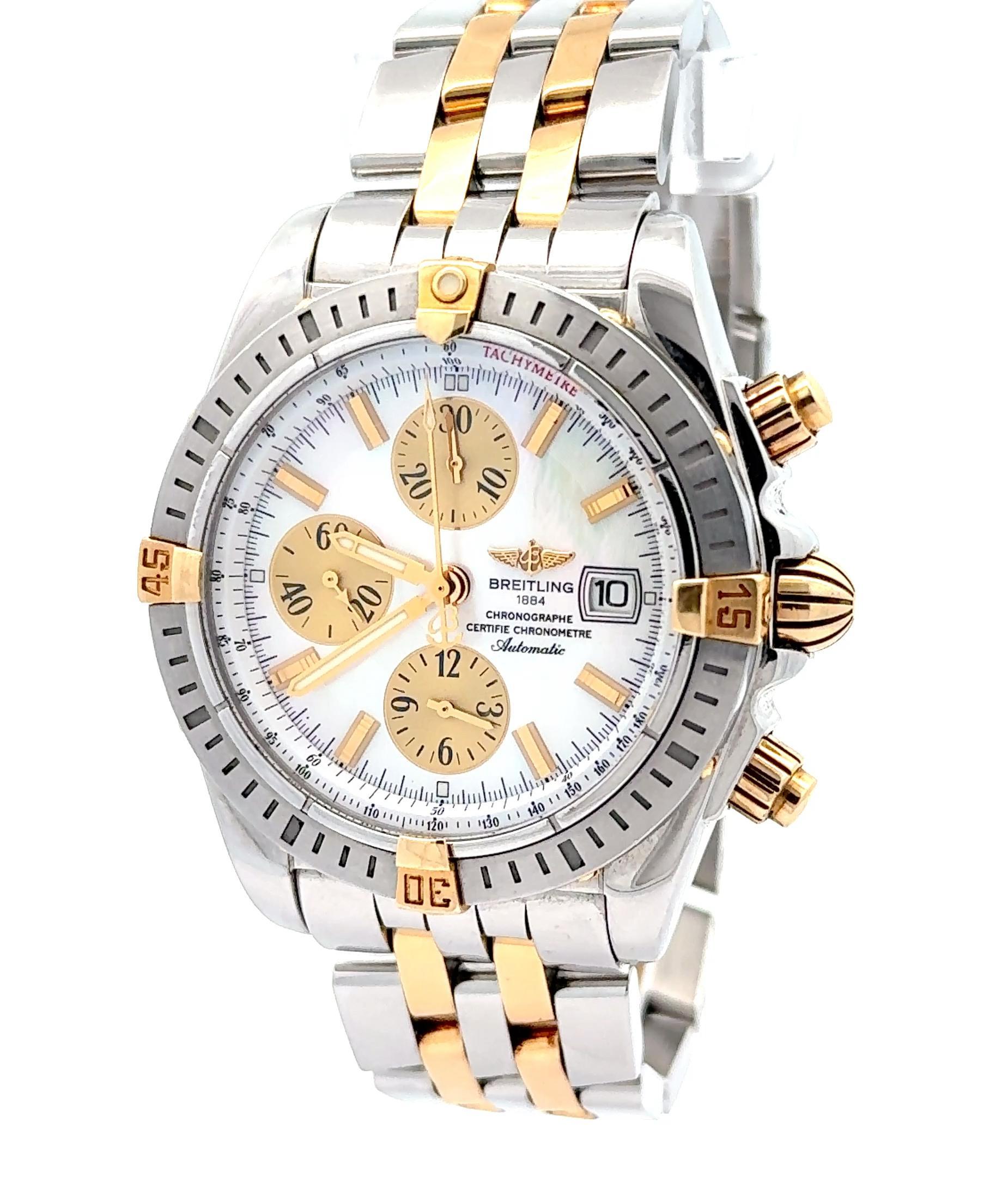 Breitling Chronomat Evolution B13356 44mm MoP Zifferblatt zwei Töne Armbanduhr im Angebot