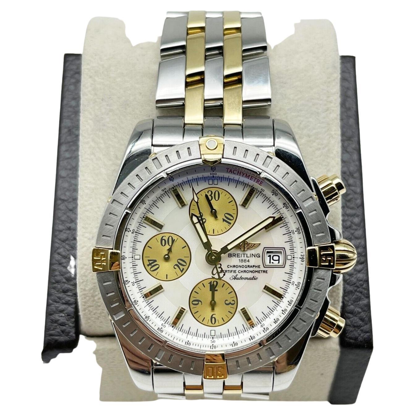 Stilnummer: B13356


Jahr: Schätzung 2007

 

Modell: Chronomat Evolution

 

MATERIAL des Gehäuses: Rostfreier Stahl

 

Band: 18K Gelbgold und Edelstahl

 

Lünette: 18K Gelbgold und Edelstahl

 

Zifferblatt: Perlmutt

 

Gesicht: Saphirglas

