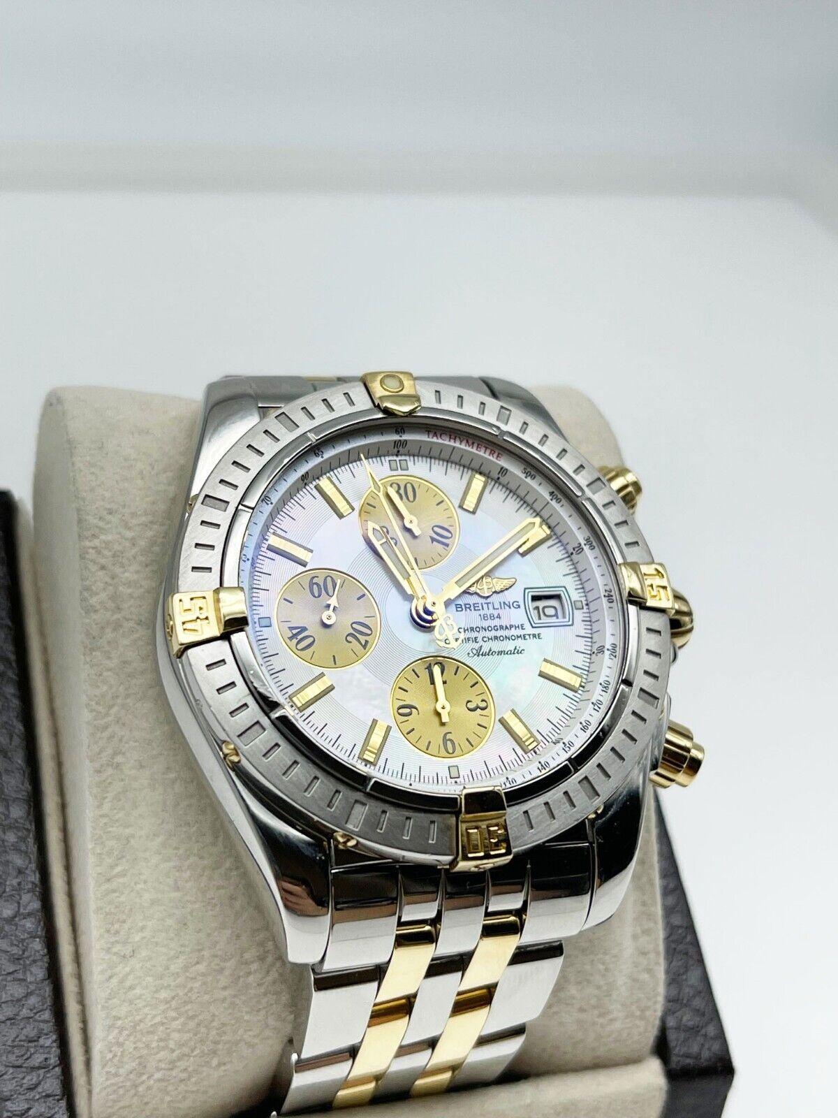 Breitling Chronomat Evolution B13356 MOP Zifferblatt 18K Gold Stahl im Zustand „Hervorragend“ in San Diego, CA