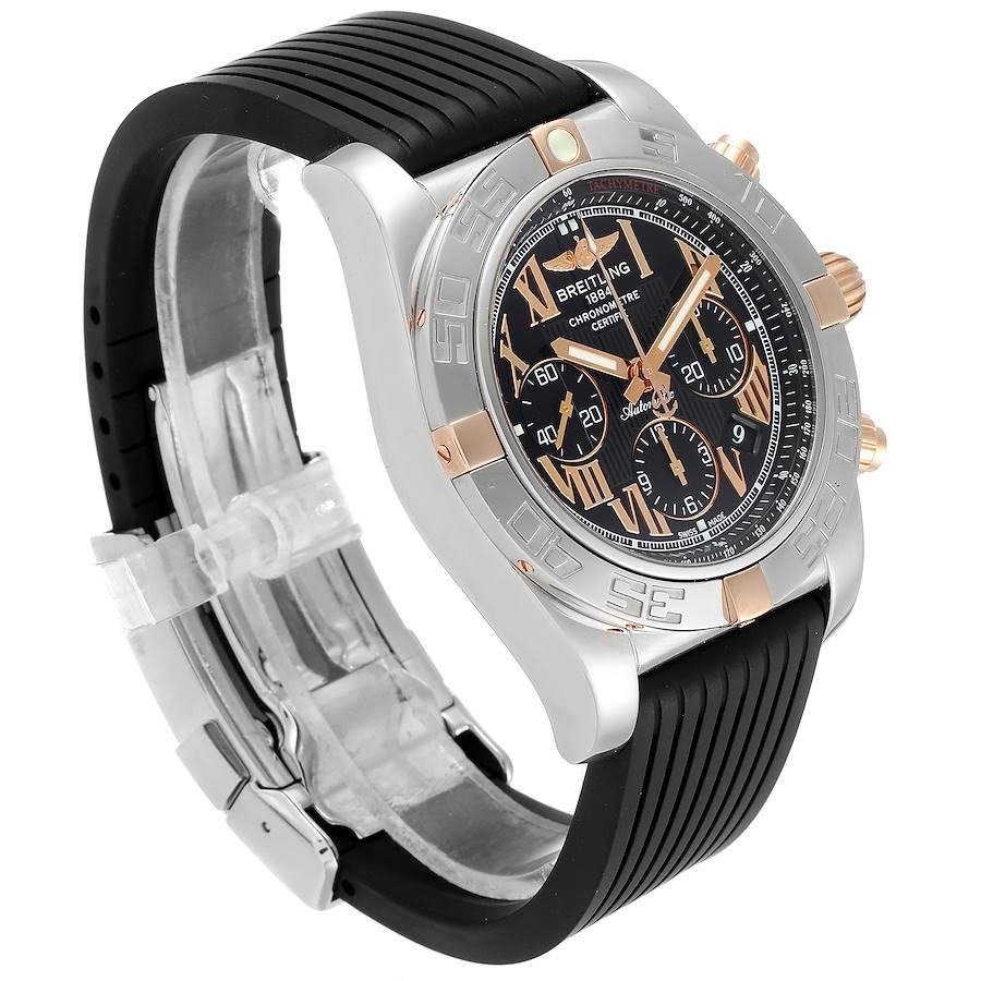 Breitling Chronomat Evolution Black Dial Steel Rose Gold Men's Watch CB0110 In Excellent Condition For Sale In Atlanta, GA