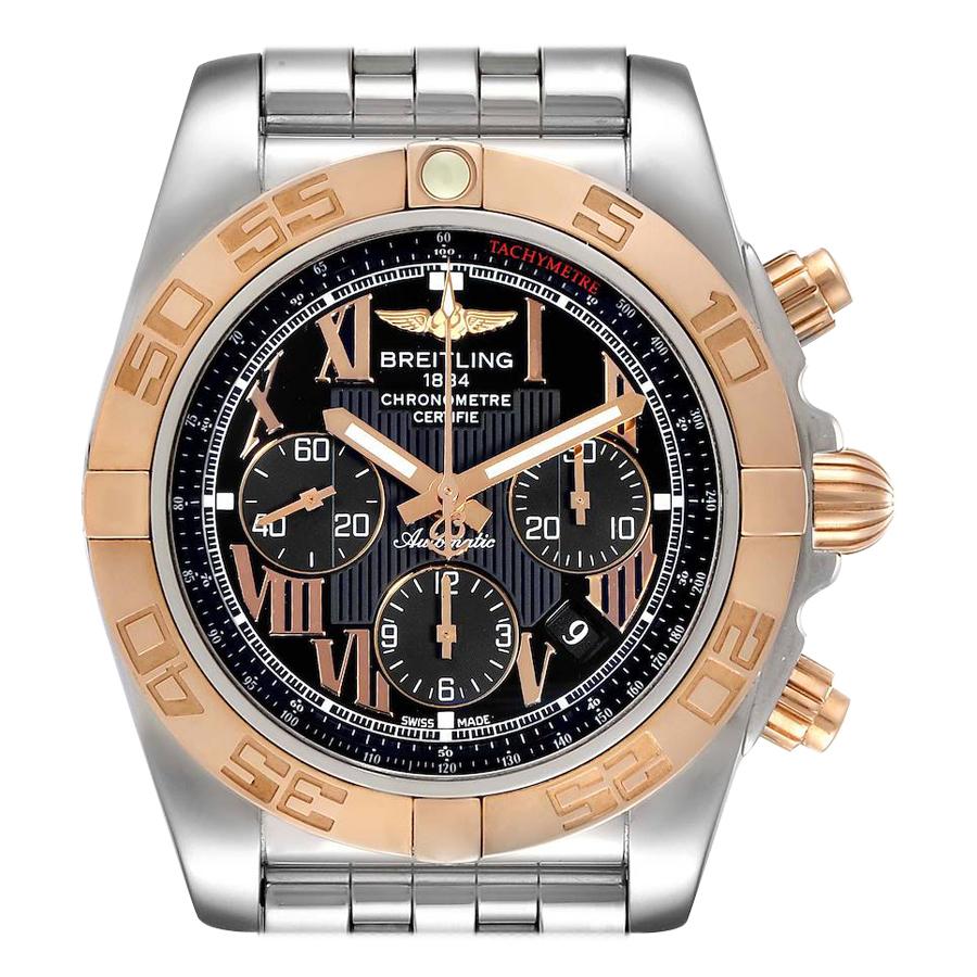 Breitling Chronomat Evolution Black Dial Steel Rose Gold Men's Watch CB0110