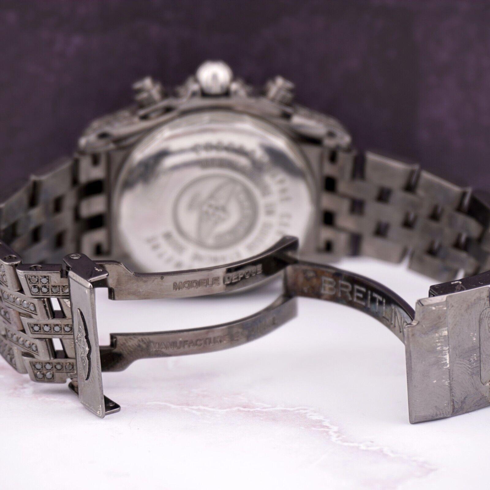 Women's or Men's Breitling Chronomat Evolution Iced Out 12 Carat Mens 44mm Black Dial A13356